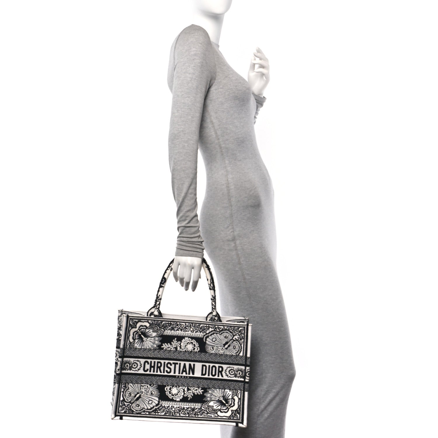 Christian Dior Canvas Butterfly Bandana Embroidered Medium Book Tote Black White 2 of 10