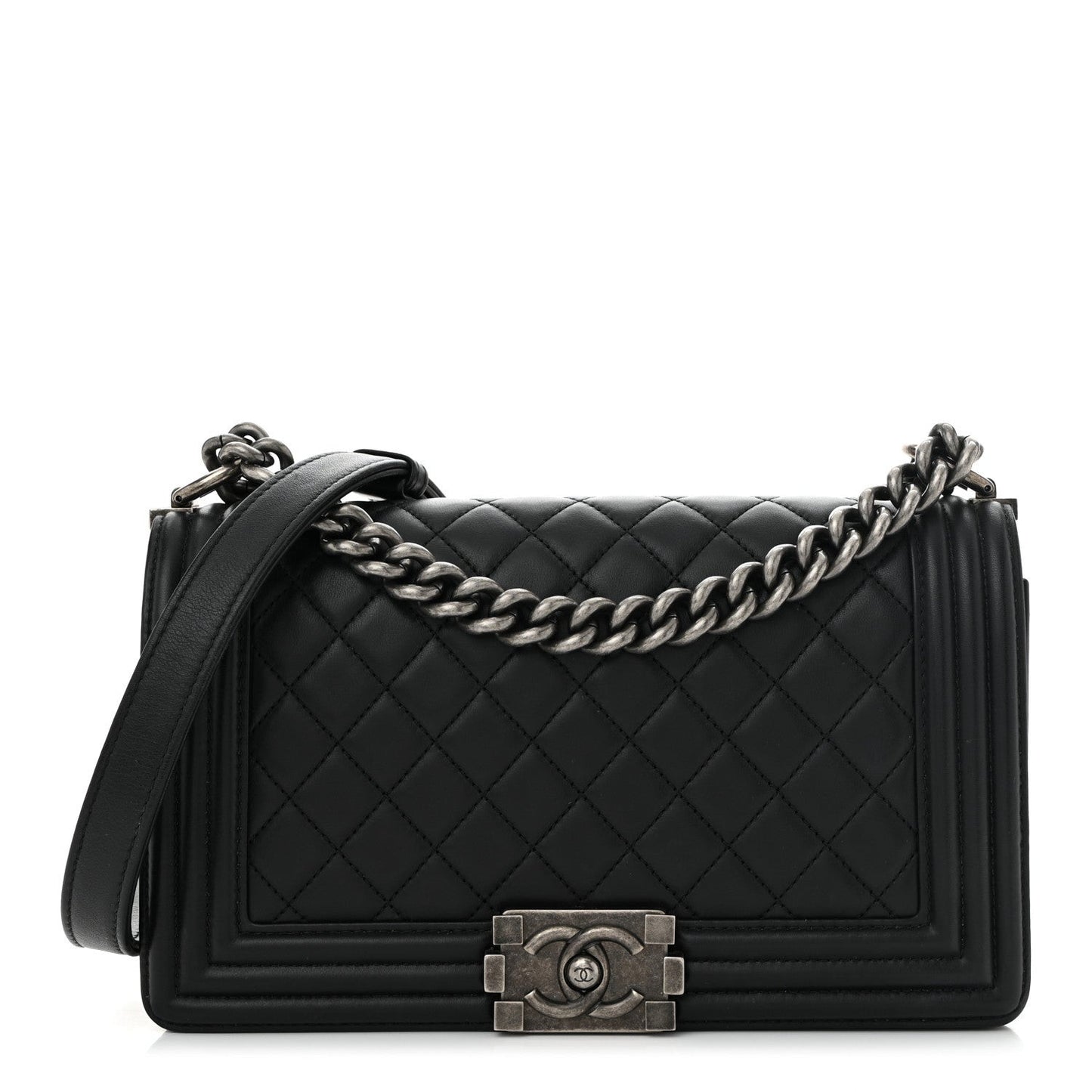 Lambskin Quilted Medium Boy Flap Black