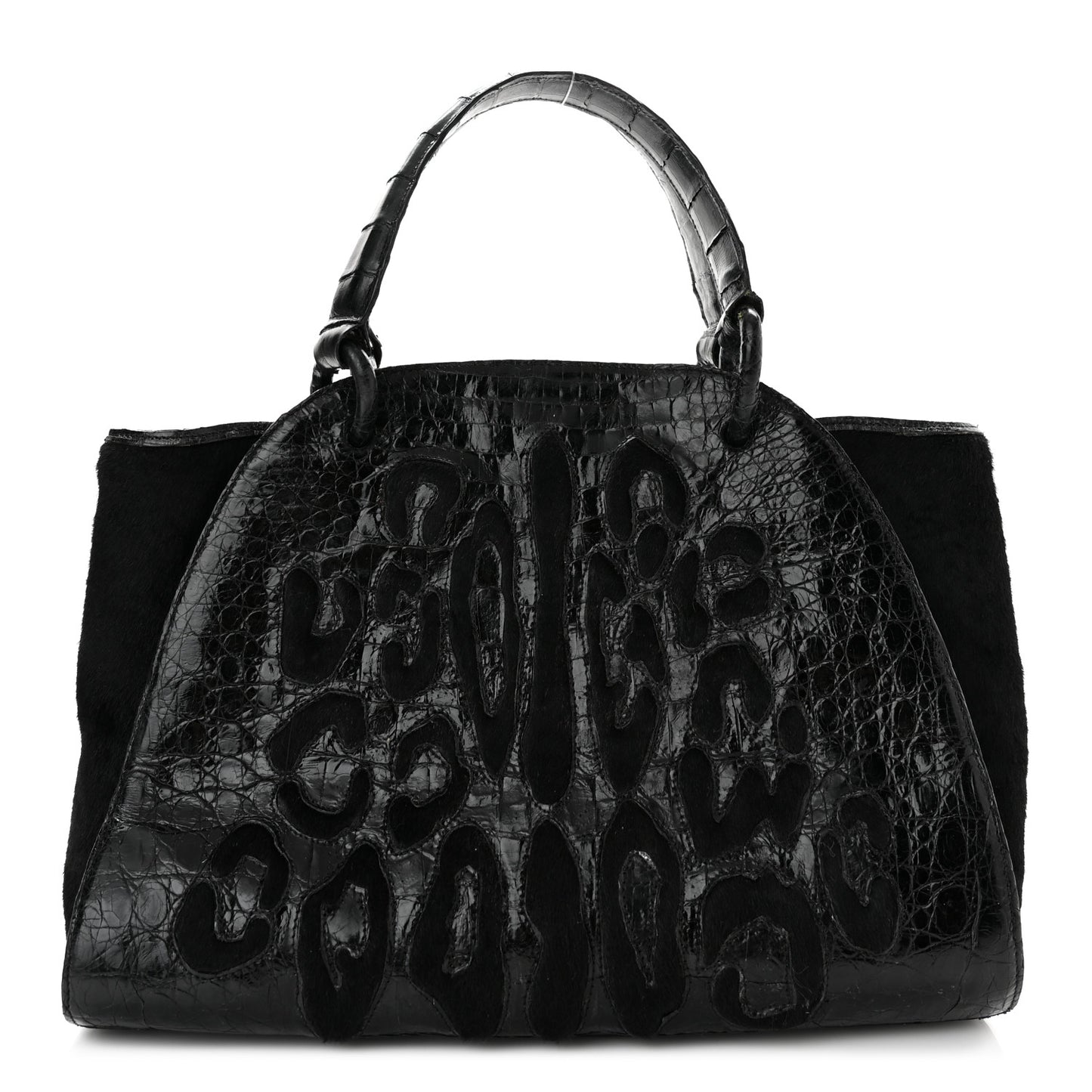 Crocodile Calf Hair Satchel Black