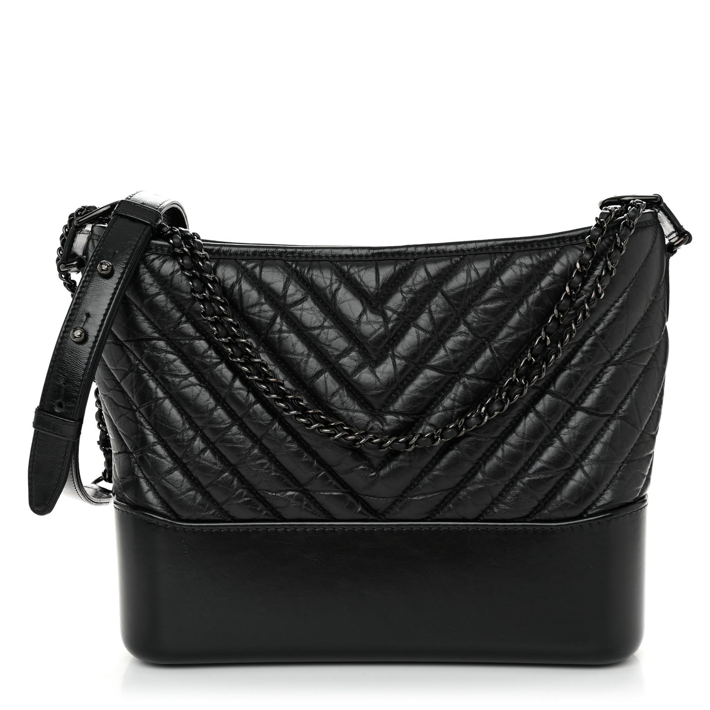 Aged Calfskin Chevron Quilted Medium Gabrielle Hobo So Black