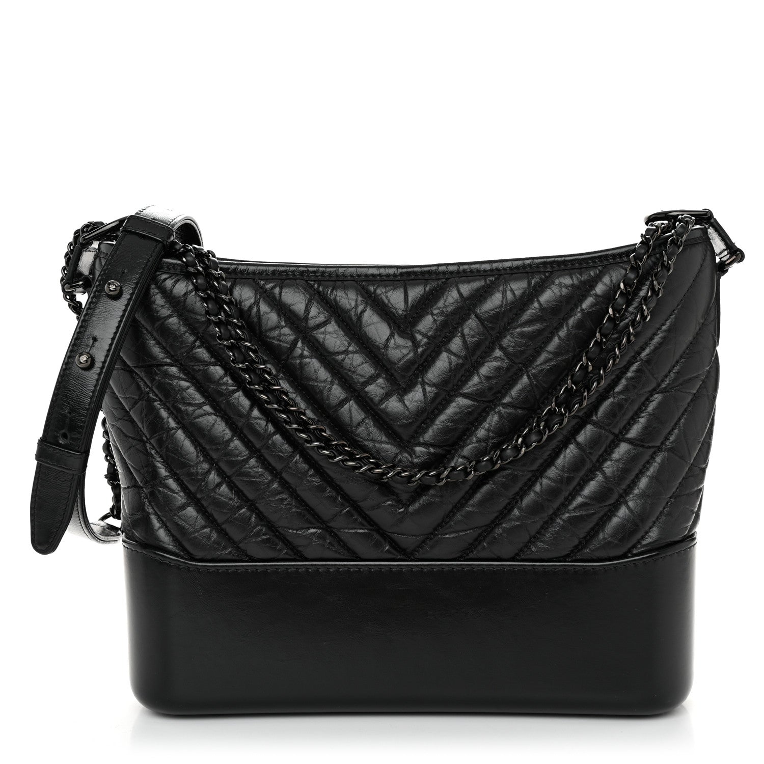 Chanel Aged Calfskin Chevron Quilted Medium Gabrielle Hobo So Black 1 of 10