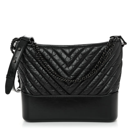 Chanel Aged Calfskin Chevron Quilted Medium Gabrielle Hobo So Black 1 of 10