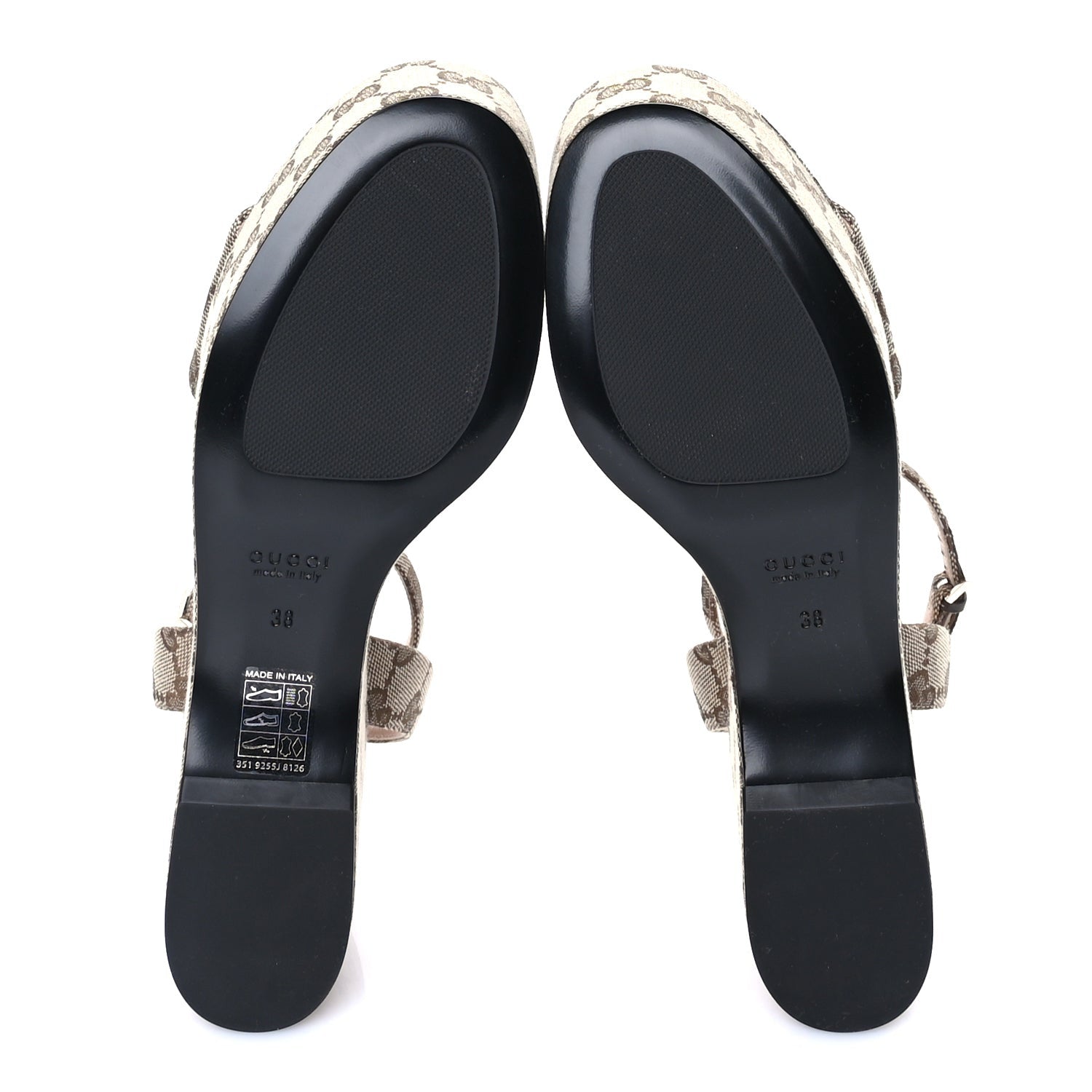 Gucci Monogram Nappa Chalotte Horsebit Ankle Strap 75mm Flatform Sandals 38  Beige Ebony 6 of 7