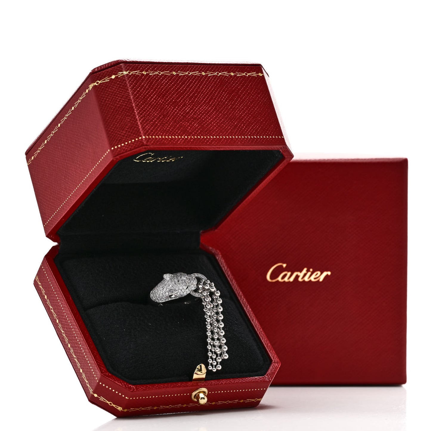 18K White Gold Diamond Black Onyx Emerald Panthere De Cartier Tassel Ring 53 6.5