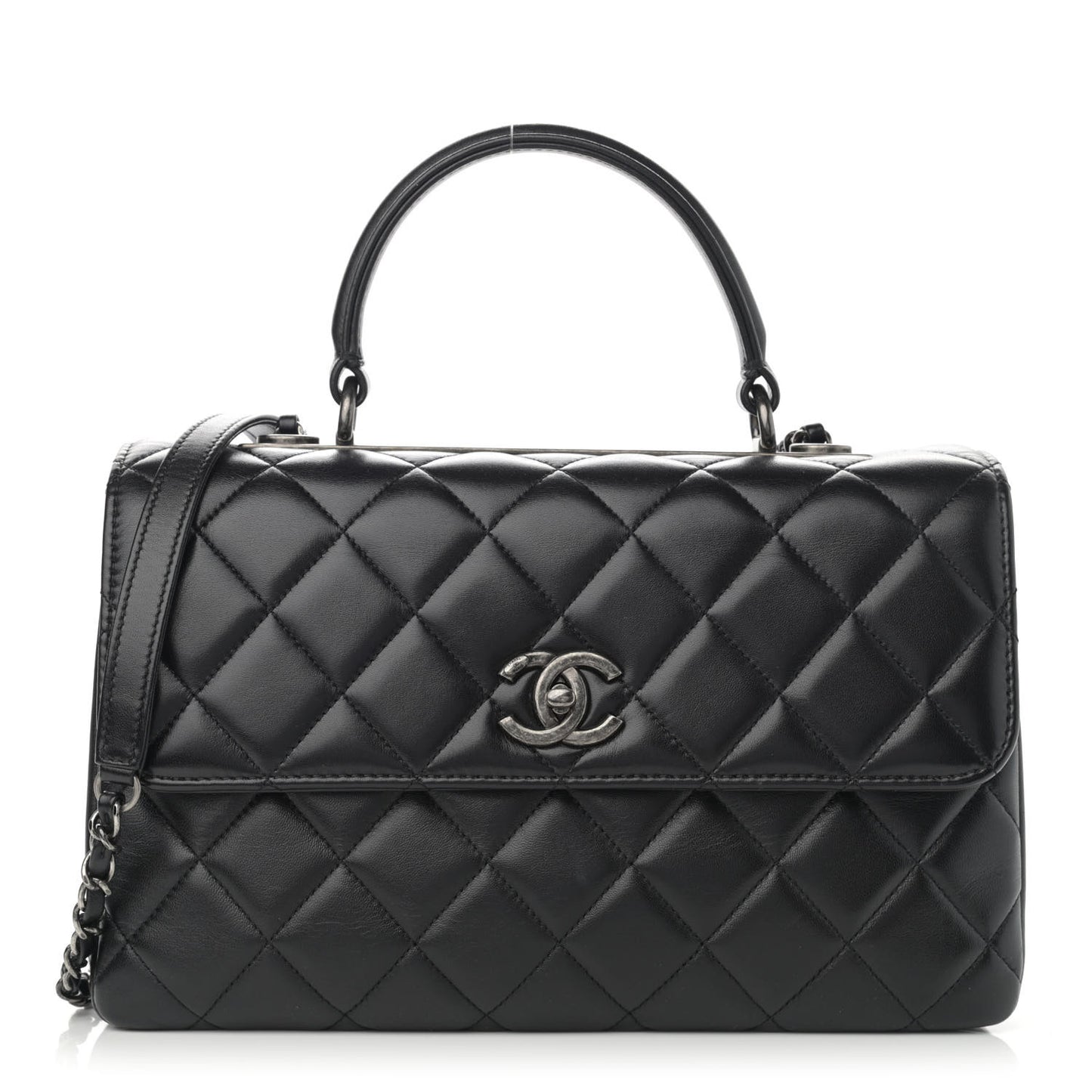 Lambskin Quilted Medium Trendy CC Flap Dual Handle Bag Black