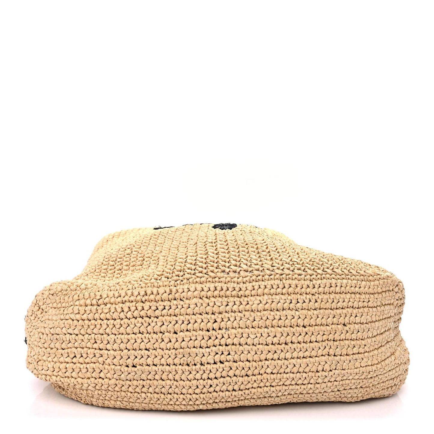 Yarn Raffia Effect Crochet Embroidered Logo Tote Naturale