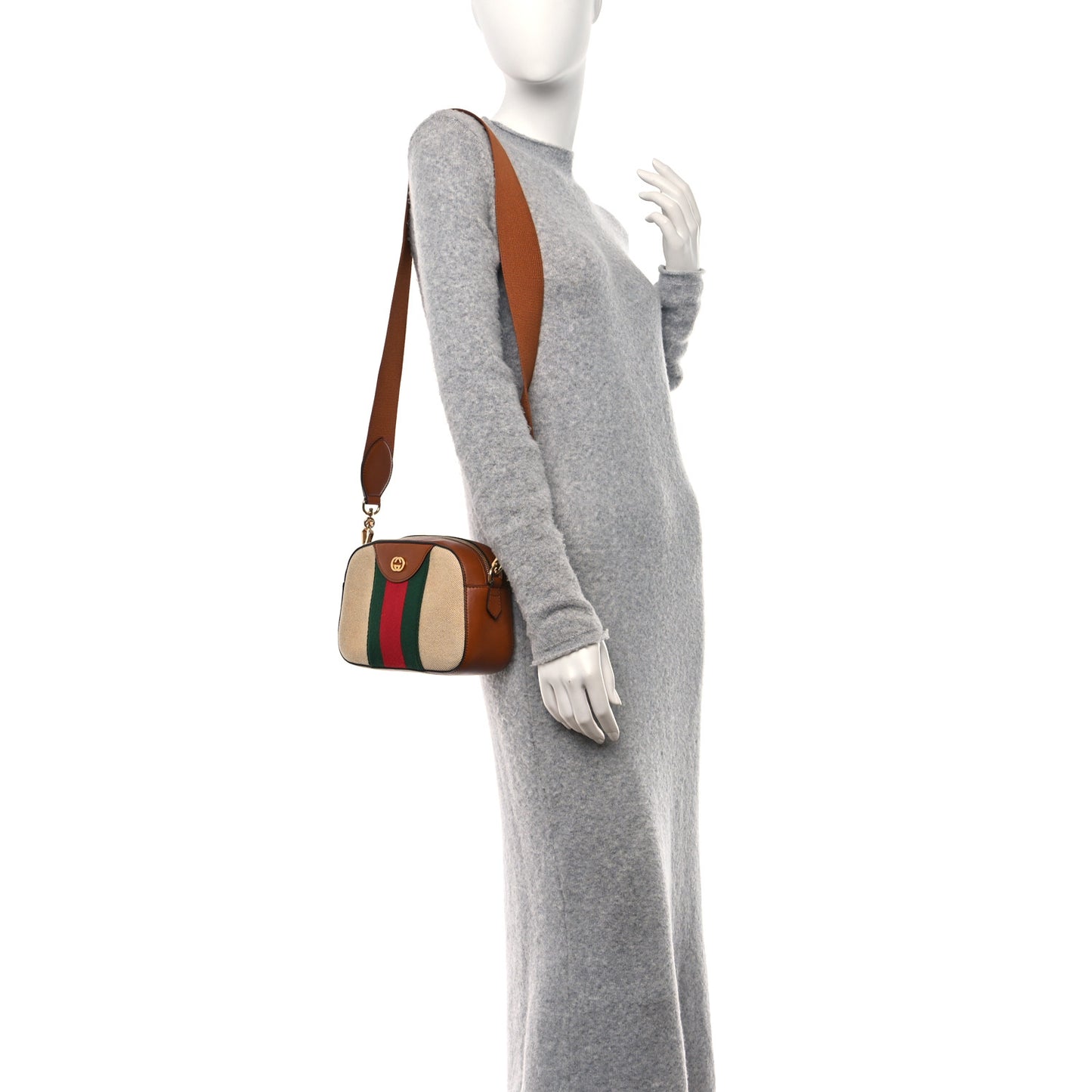 Vintage Canvas Web Shoulder Bag Sand Cuir