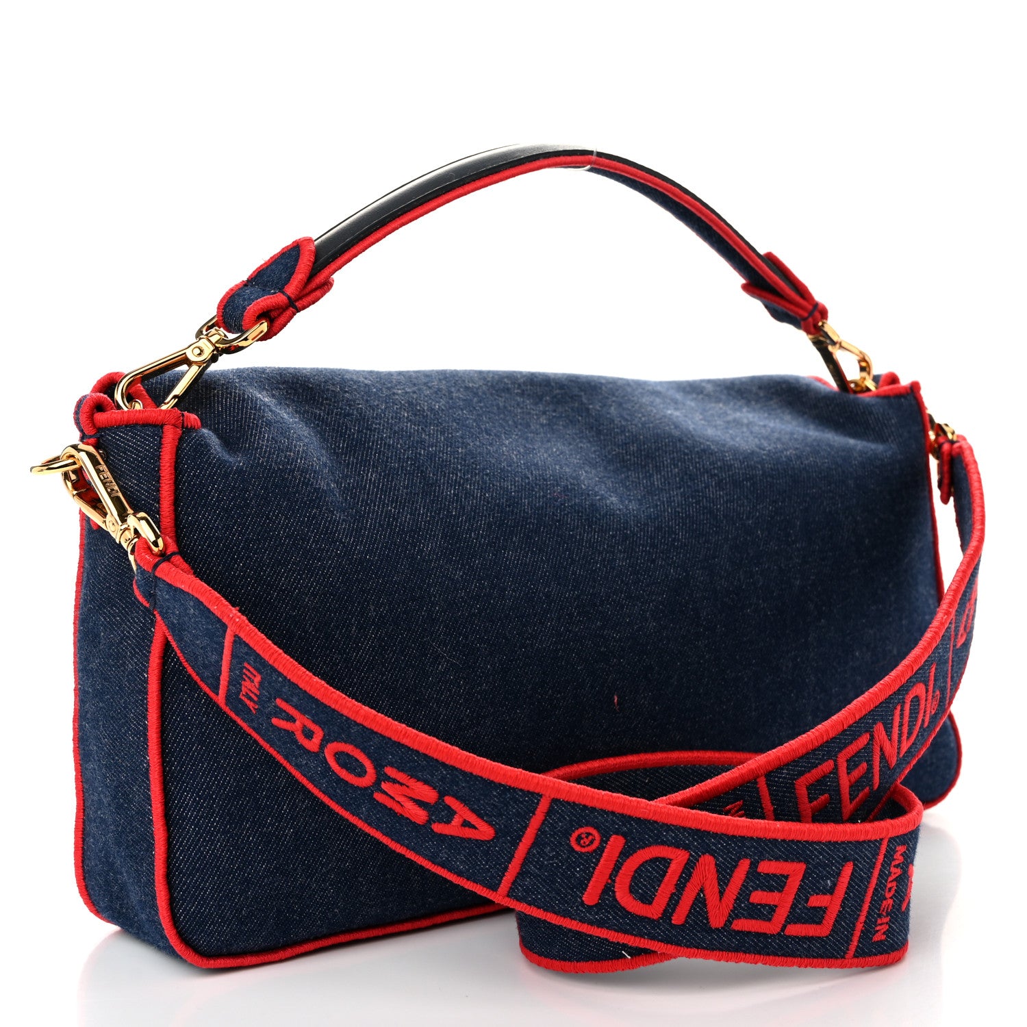 Fendi Denim Large Baguette Blue Rosso 3 of 12