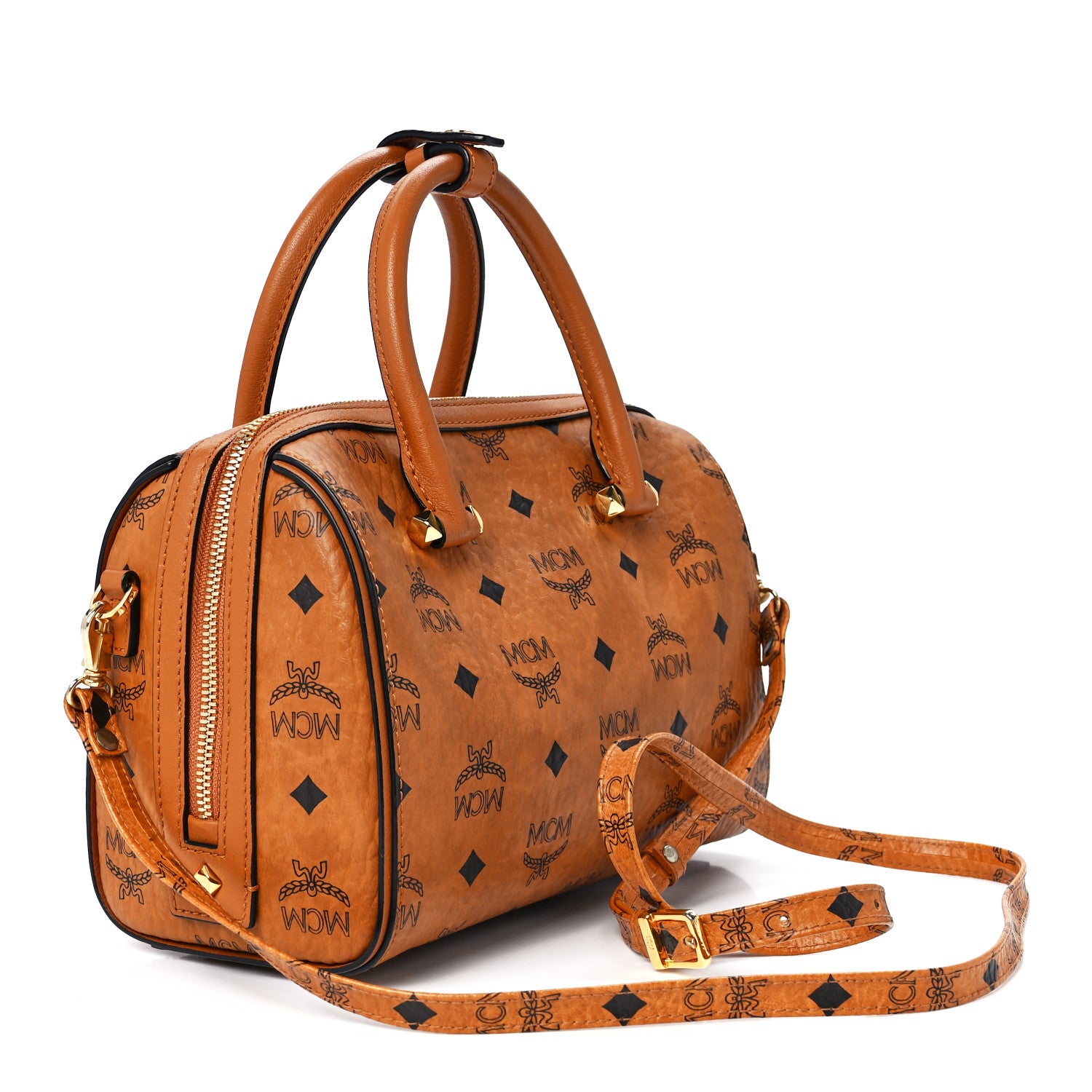 MCM Visetos Small Essential Boston Bag Cognac 3 of 11