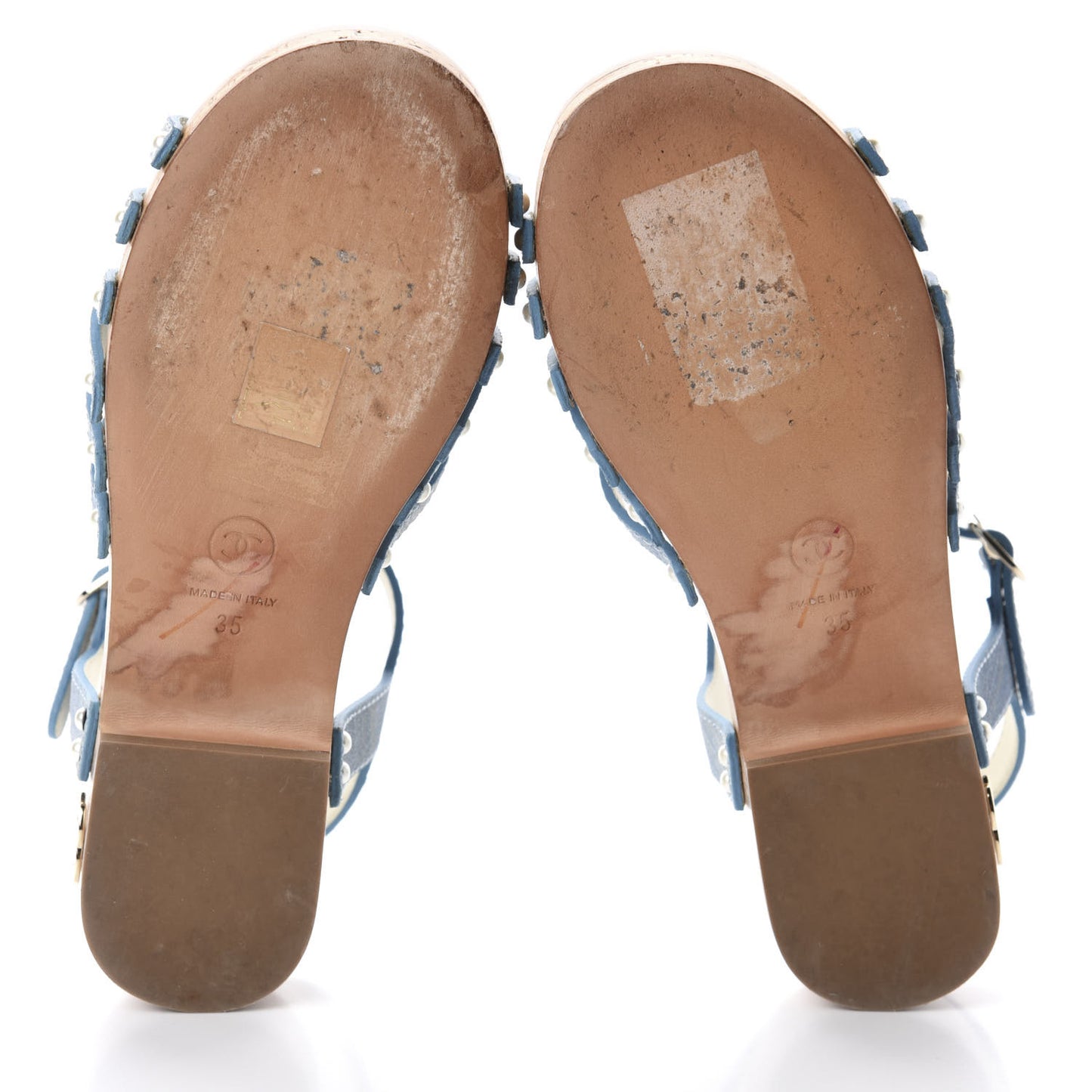 Denim Cork Pearl Sandals 35 Blue