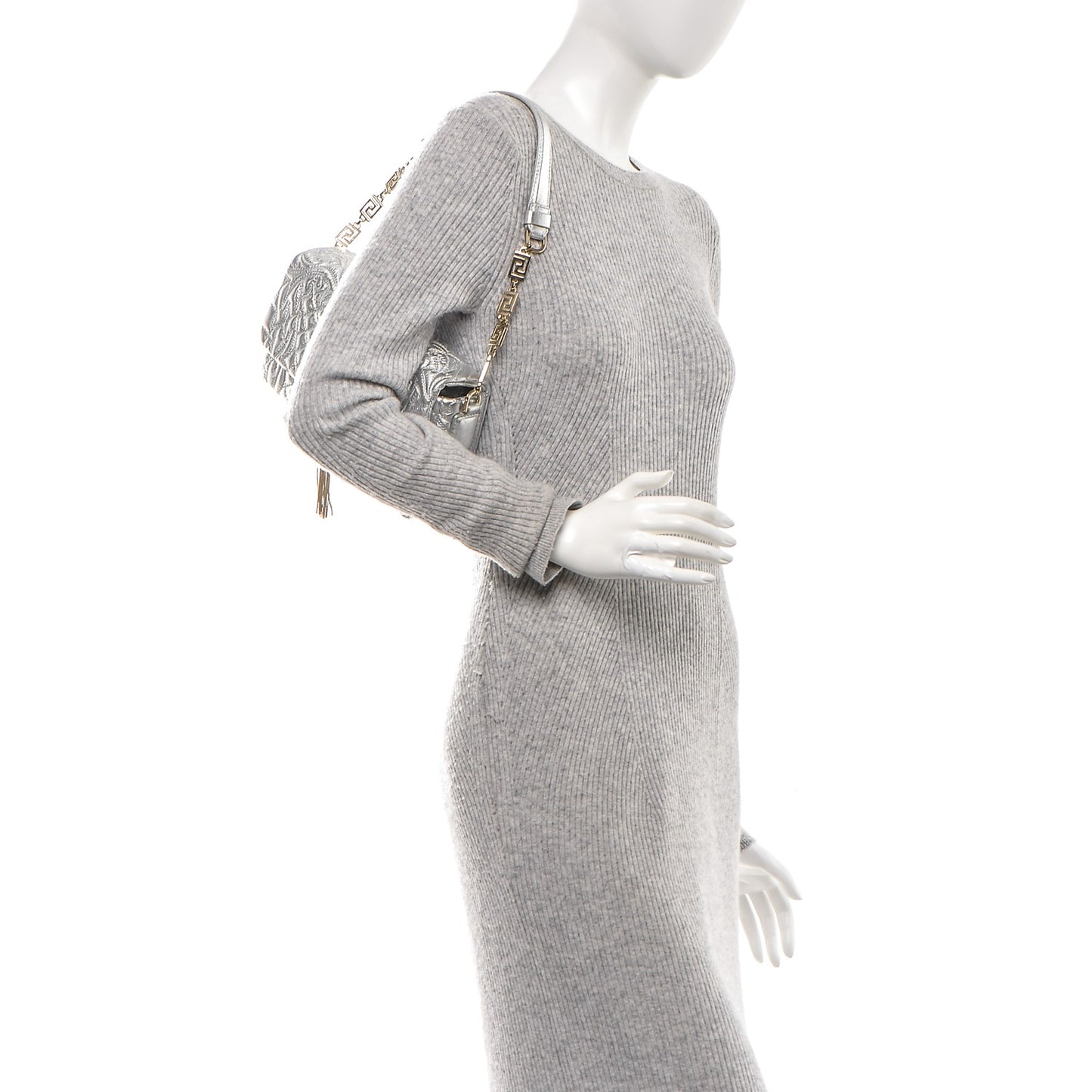 Metallic Nappa Barocco Quilted Calliope Vanitas Shoulder Bag Silver