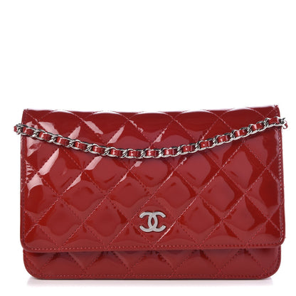 Chanel Patent Quilted Wallet On Chain WOC Red 1 of 9
