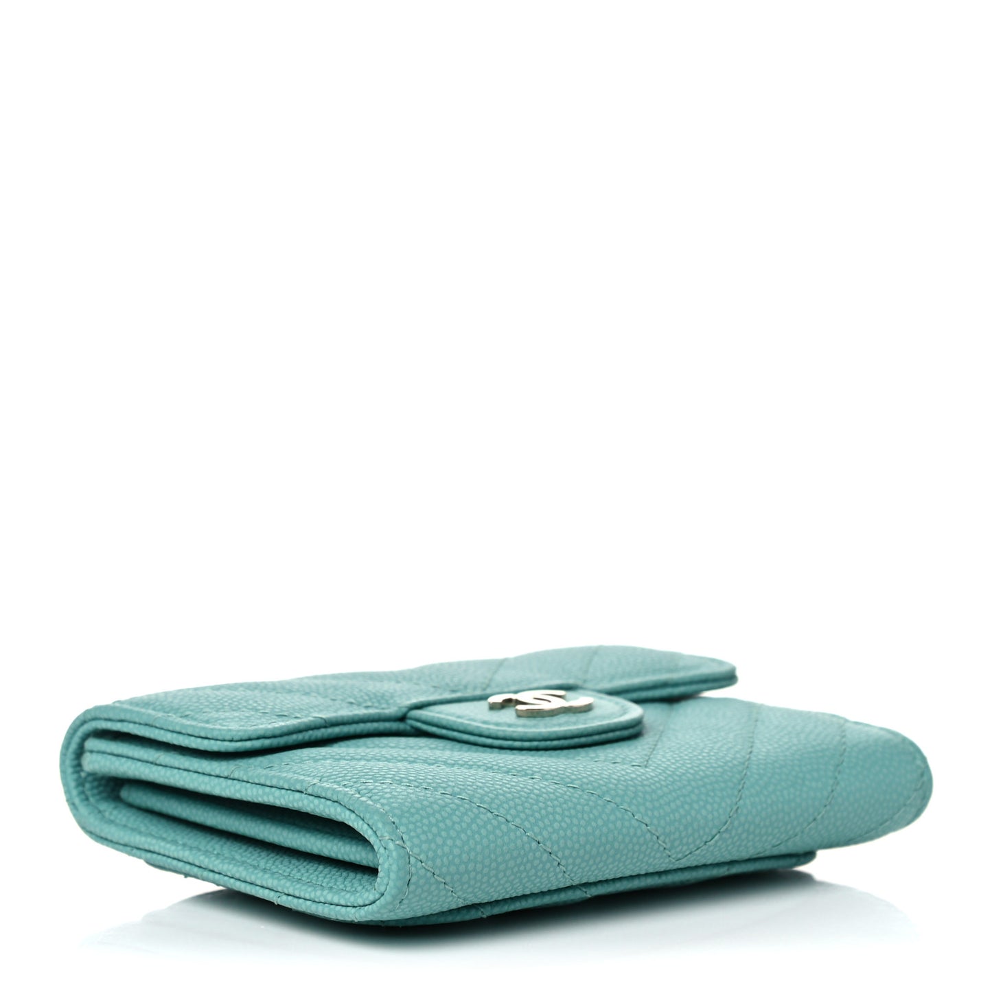 Caviar Flat Chevron Quilted Card Holder Wallet Green