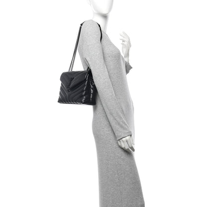 Saint Laurent Calfskin Y Quilted Monogram Monochrome Small Loulou Chain Satchel Black 2 of 7