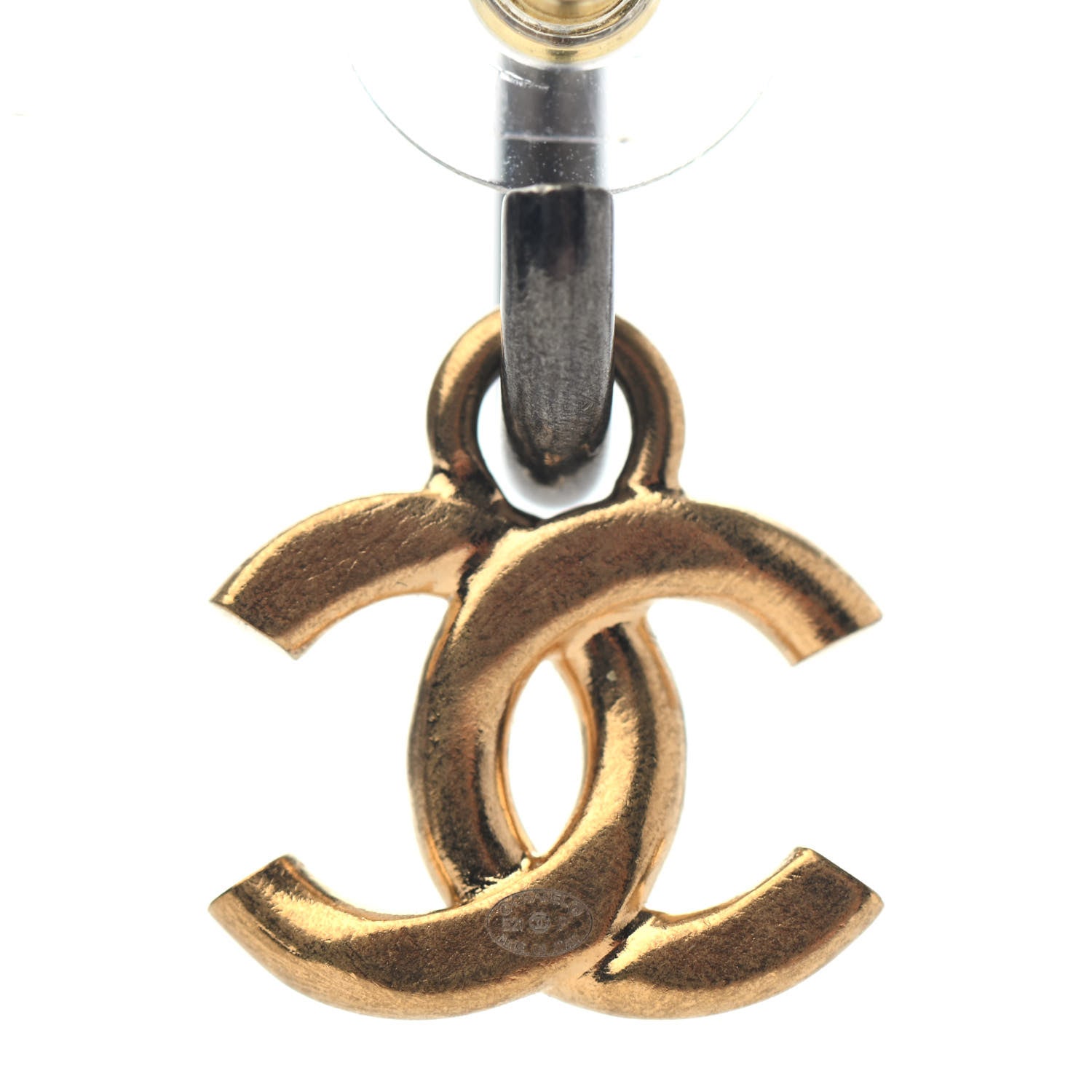 Chanel Metal Drop CC Earrings Ruthenium Gold 4 of 4