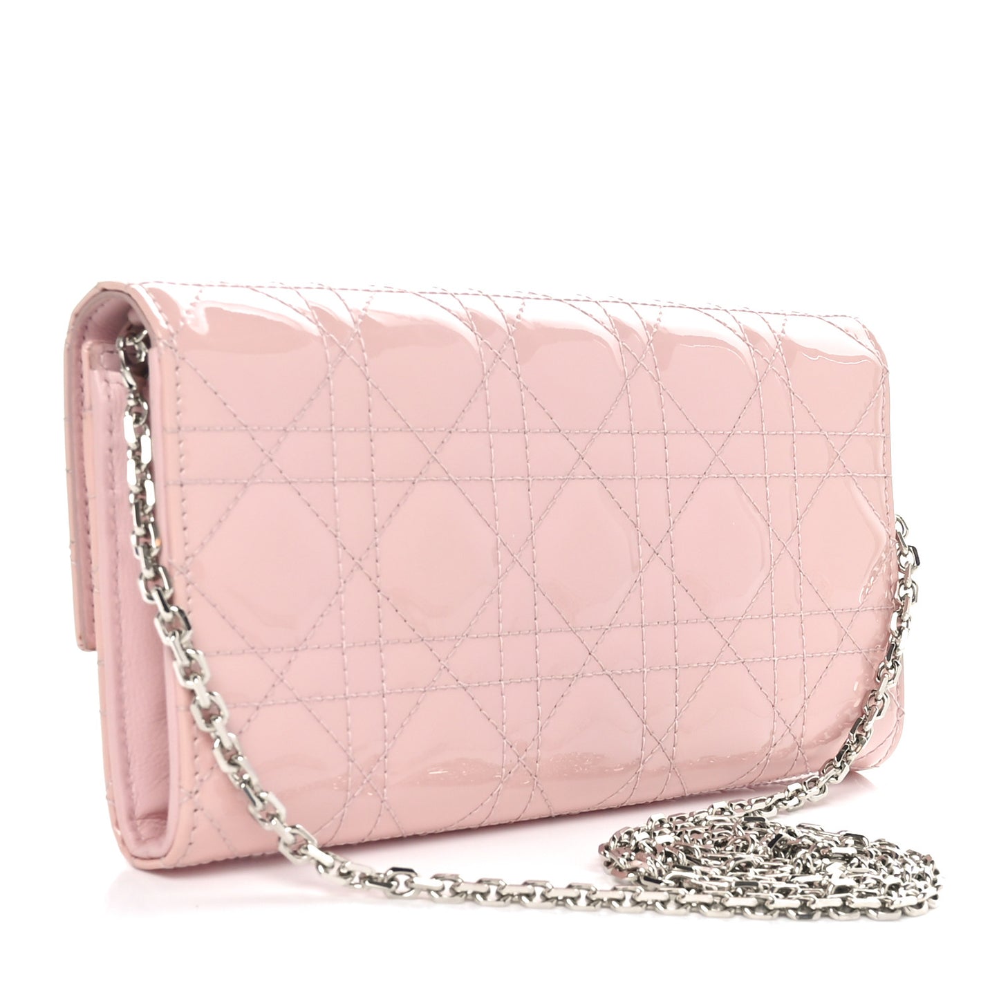 Patent Cannage Lady Dior Rendezvous Wallet On Chain Light Pink