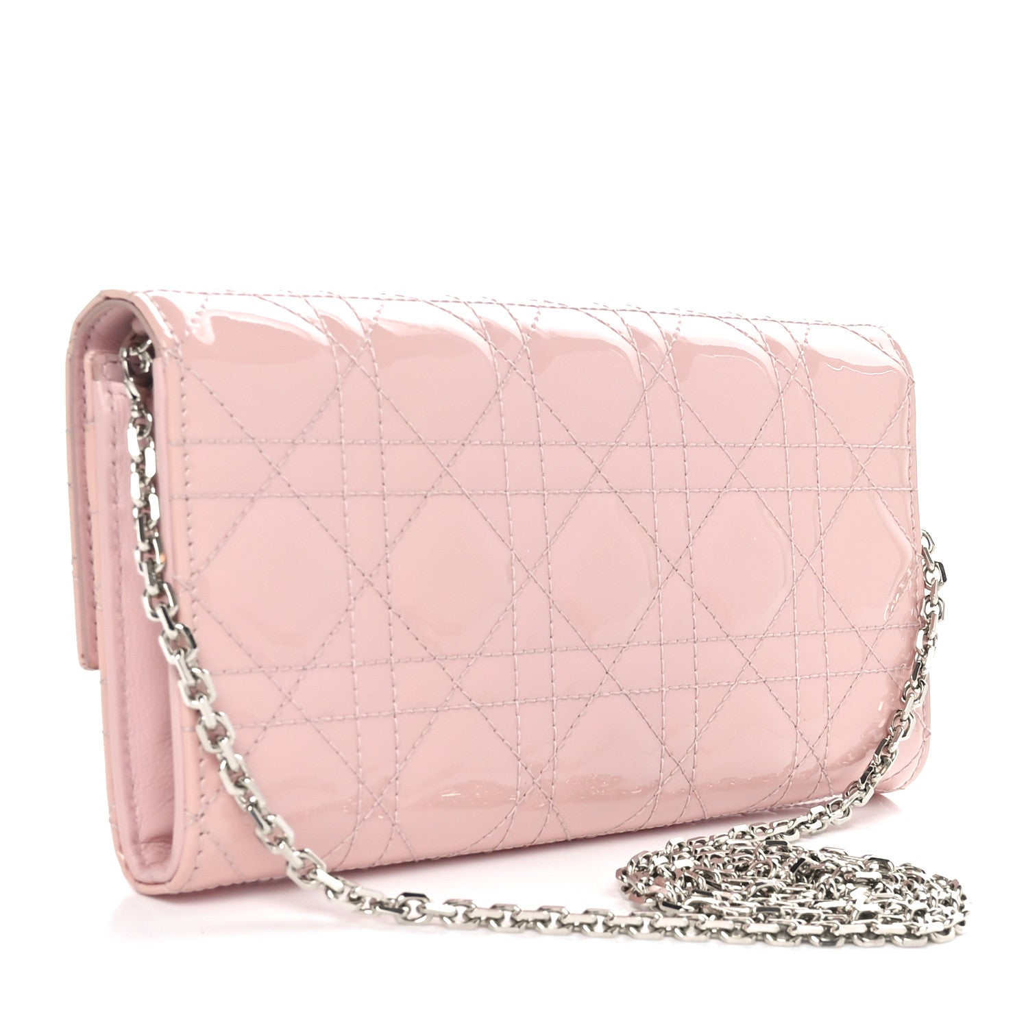 Christian Dior Patent Cannage Lady Dior Rendezvous Wallet On Chain Light Pink 2 of 11