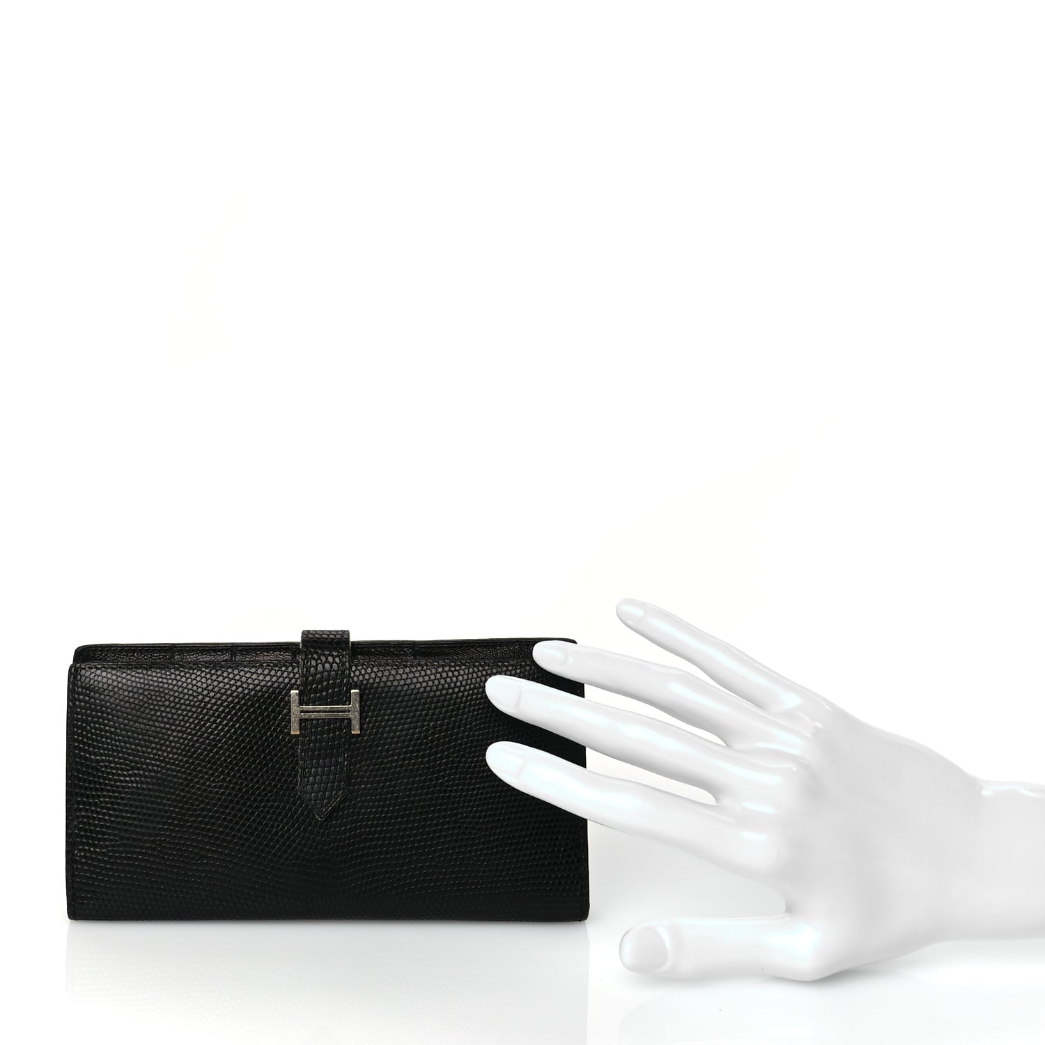 Hermes Lizard Varanus Niloticus Bearn Gusset Wallet Black 2 of 7