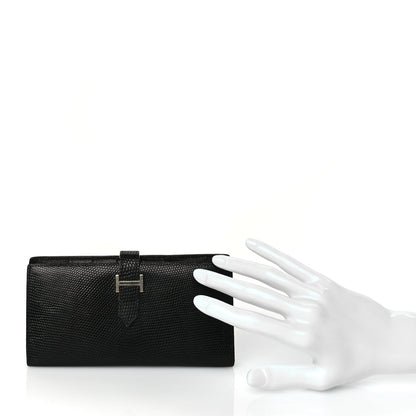 Hermes Lizard Varanus Niloticus Bearn Gusset Wallet Black 2 of 7