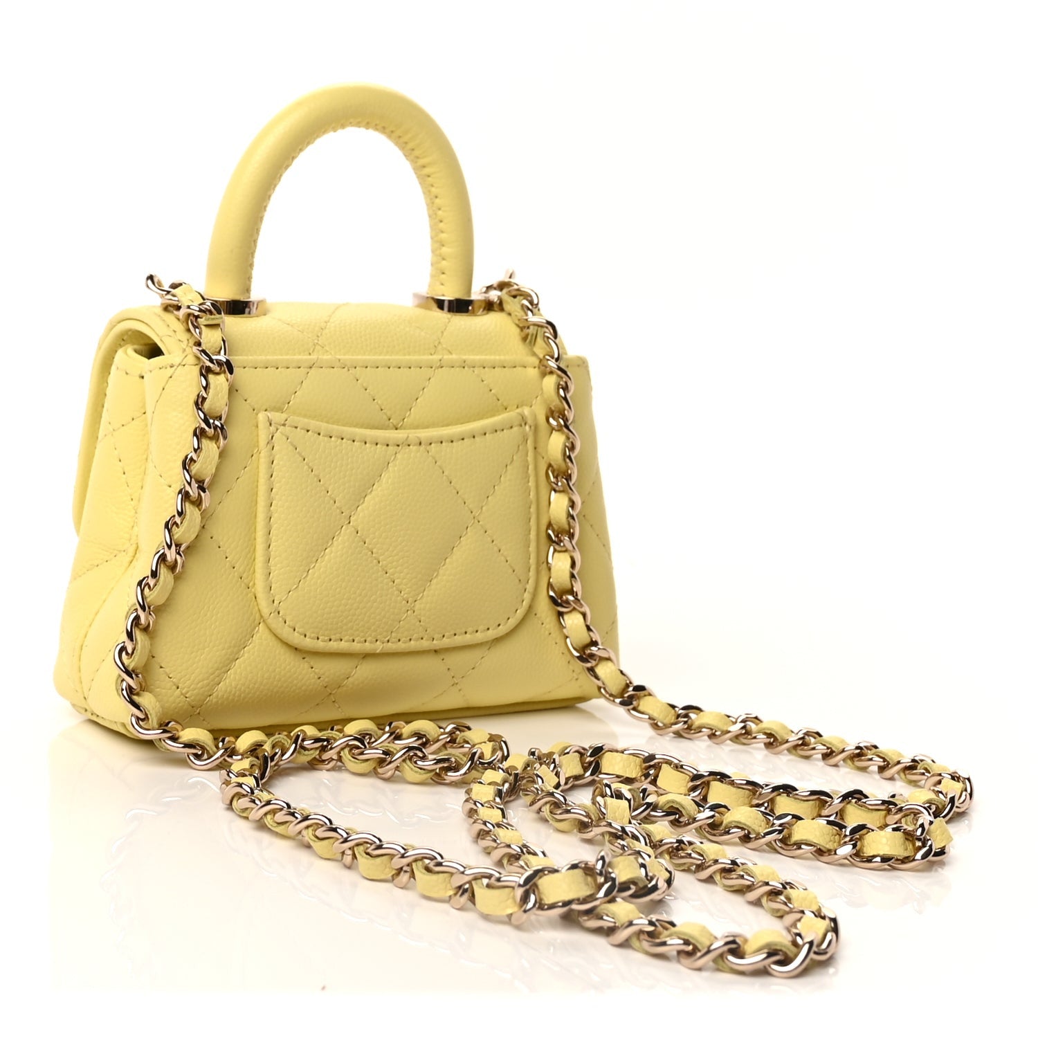 Chanel Caviar Quilted Nano Coco Handle Clutch With Chain Yellow 2 of 7