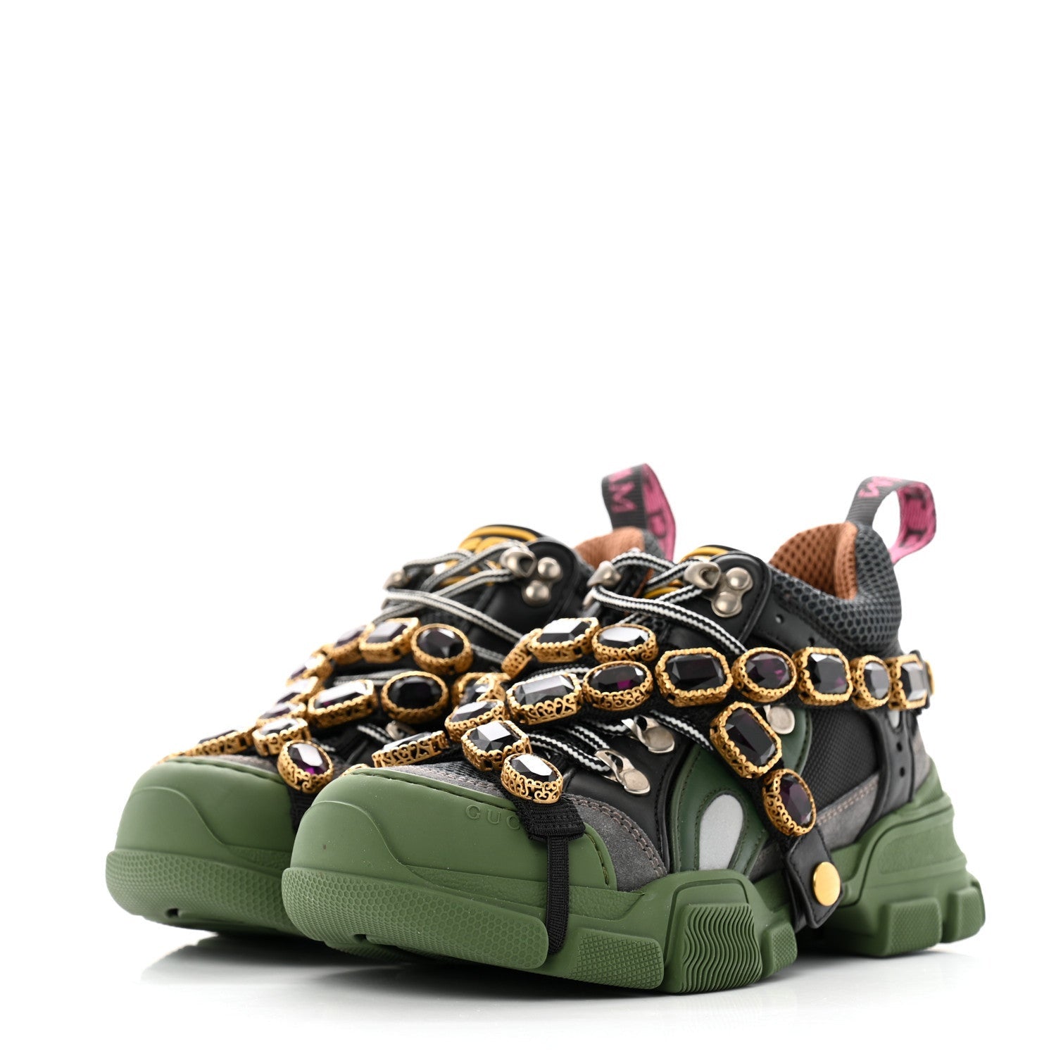 Gucci X SEGA Mesh Suede Calfskin Removable Crystals Flashtrek Sneakers 35.5 Loess Black Olive Green 4 of 7
