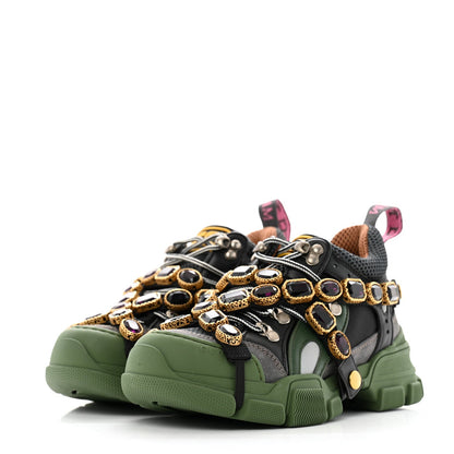 Gucci X SEGA Mesh Suede Calfskin Removable Crystals Flashtrek Sneakers 35.5 Loess Black Olive Green 4 of 7