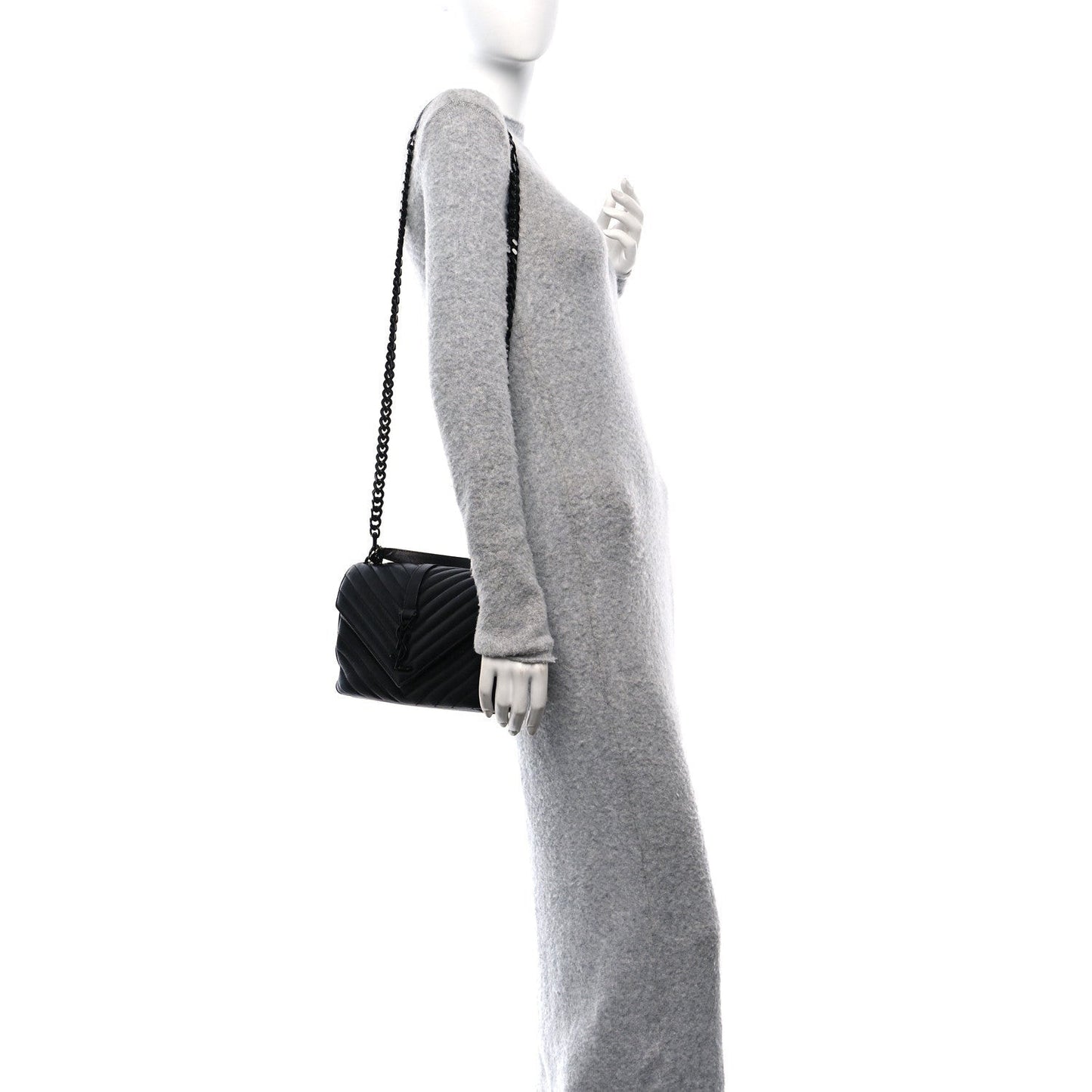 Sheepskin Matelasse Chevron Monogram Monochrome Medium College Bag Black
