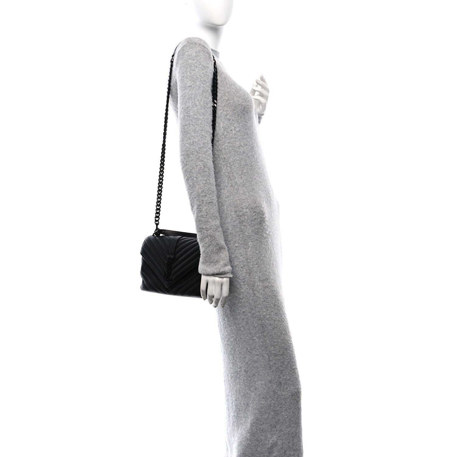 Saint Laurent Sheepskin Matelasse Chevron Monogram Monochrome Medium College Bag Black 2 of 7