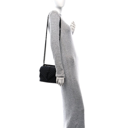 Saint Laurent Sheepskin Matelasse Chevron Monogram Monochrome Medium College Bag Black 2 of 7