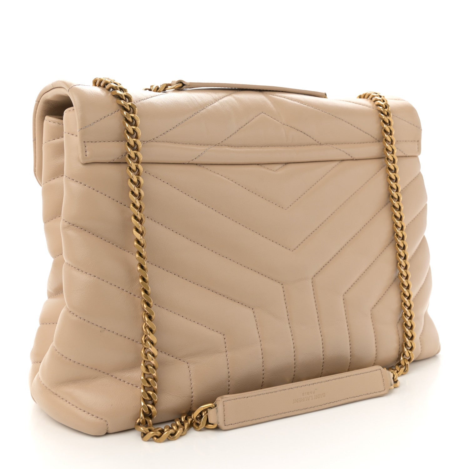 Saint Laurent Calfskin Y Quilted Monogram Medium Loulou Chain Satchel Dark Beige 3 of 7