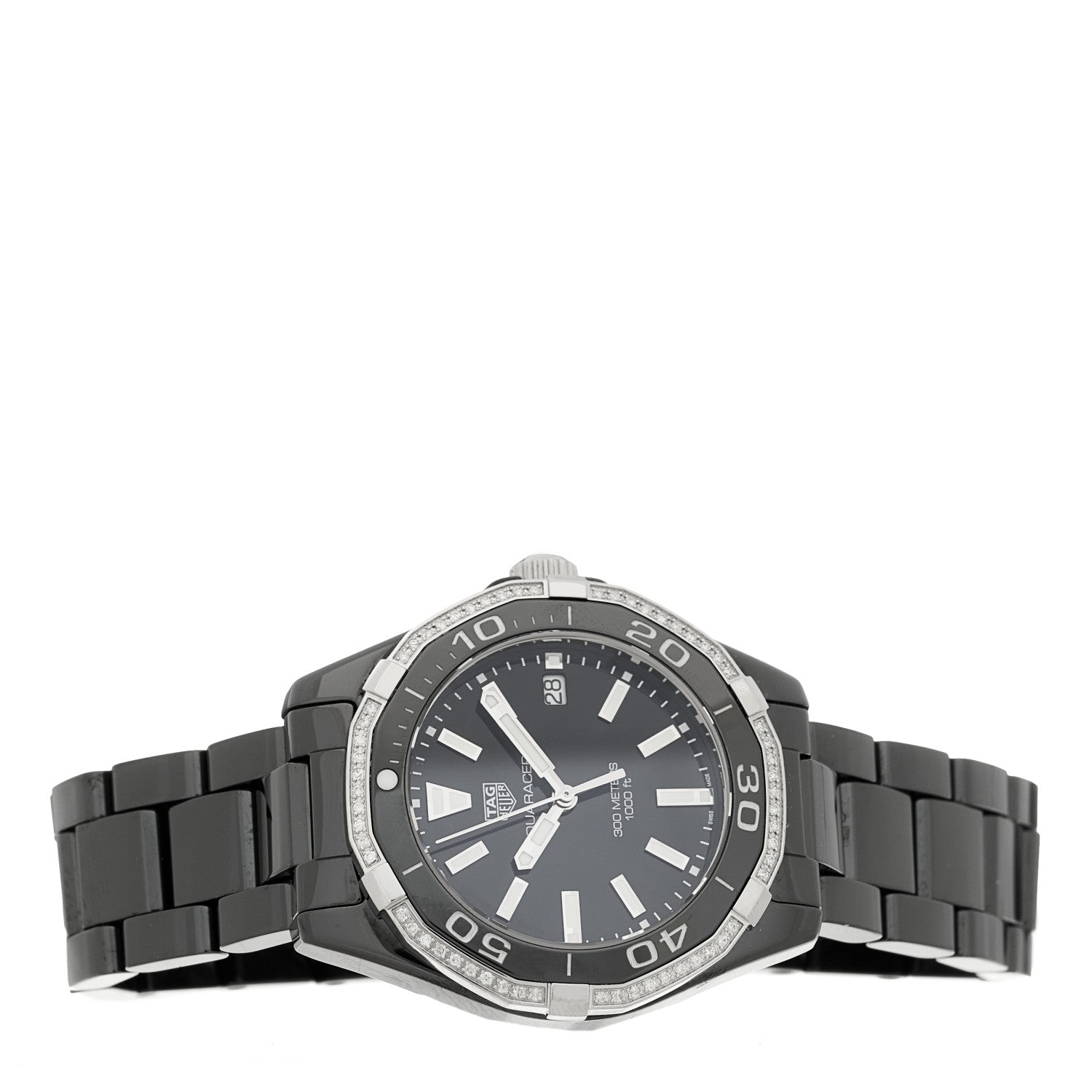 Tag Heuer Ceramic Diamond Bezel 35mm Aquaracer Lady Quartz Watch Black WAY1395 2 of 5