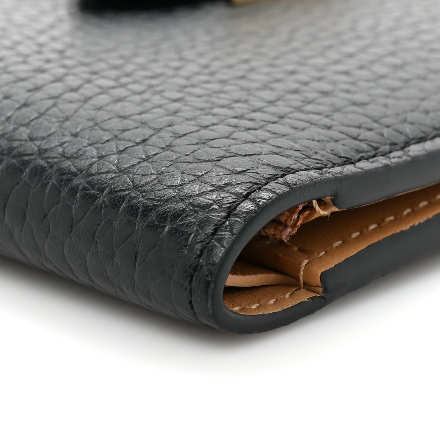 Taurillon Capucines Vertical Compact Wallet Black