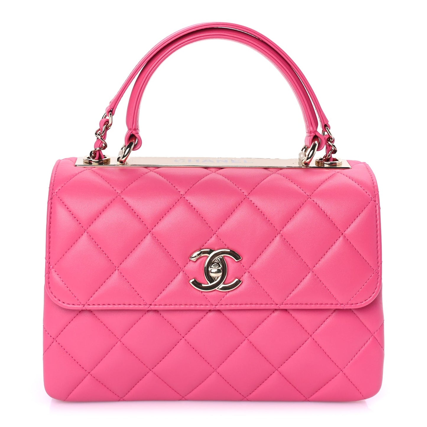 Lambskin Quilted Small Trendy CC Flap Dual Handle Bag  Dark Pink