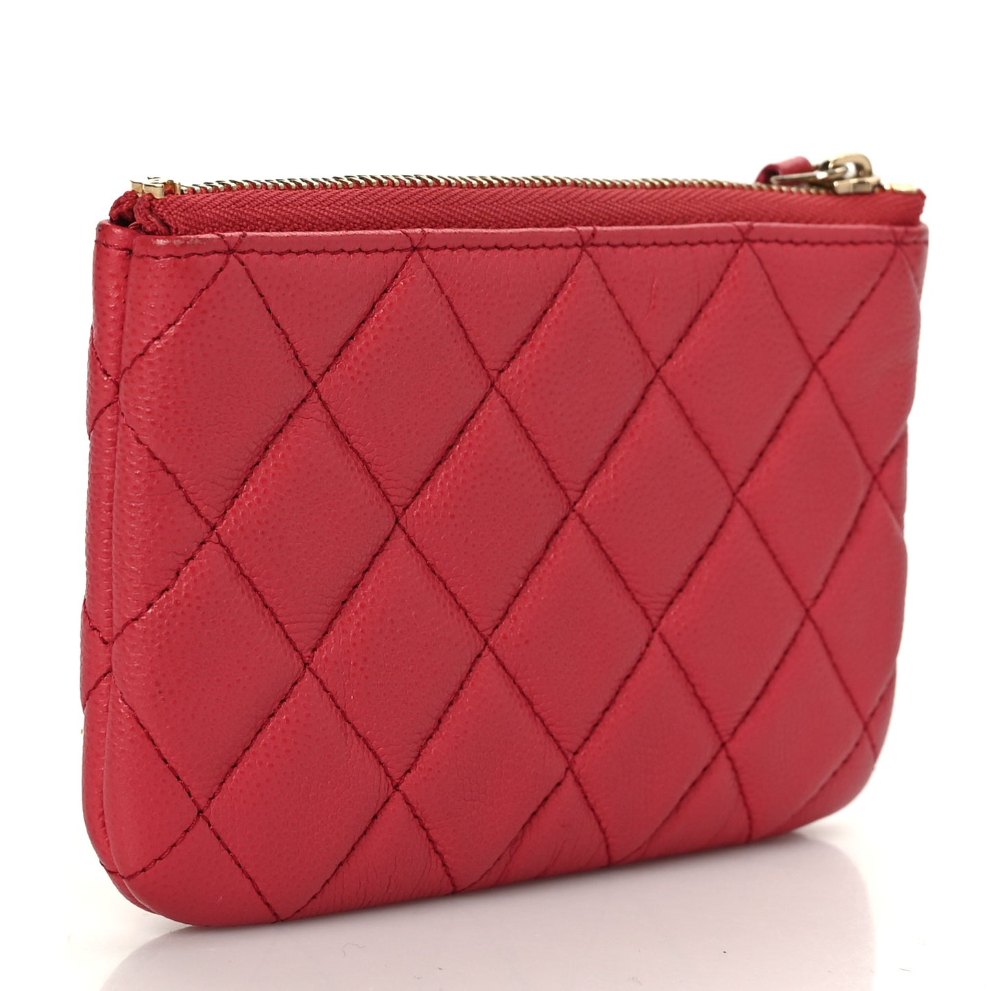 Iridescent Caviar Quilted Small Cosmetic Case Dark Pink