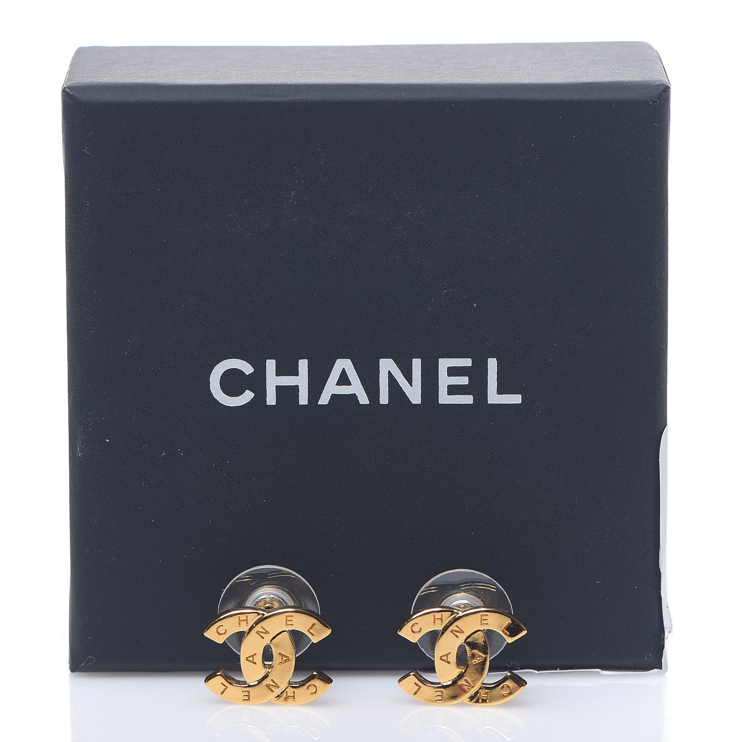 Metal CC Paris Button Stud Earrings Gold