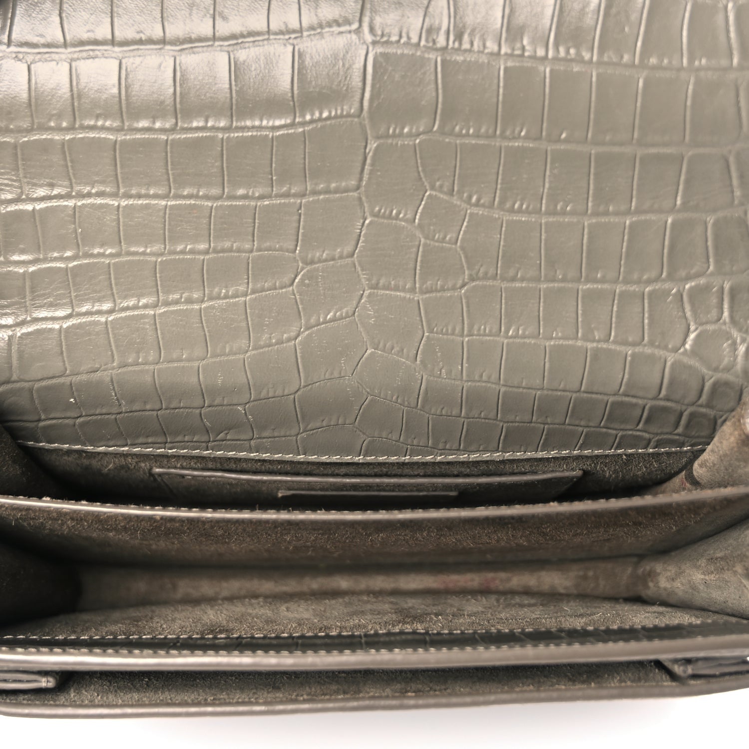 Saint Laurent Calfskin Crocodile Embossed Medium Monogram Sunset Fog 4 of 8