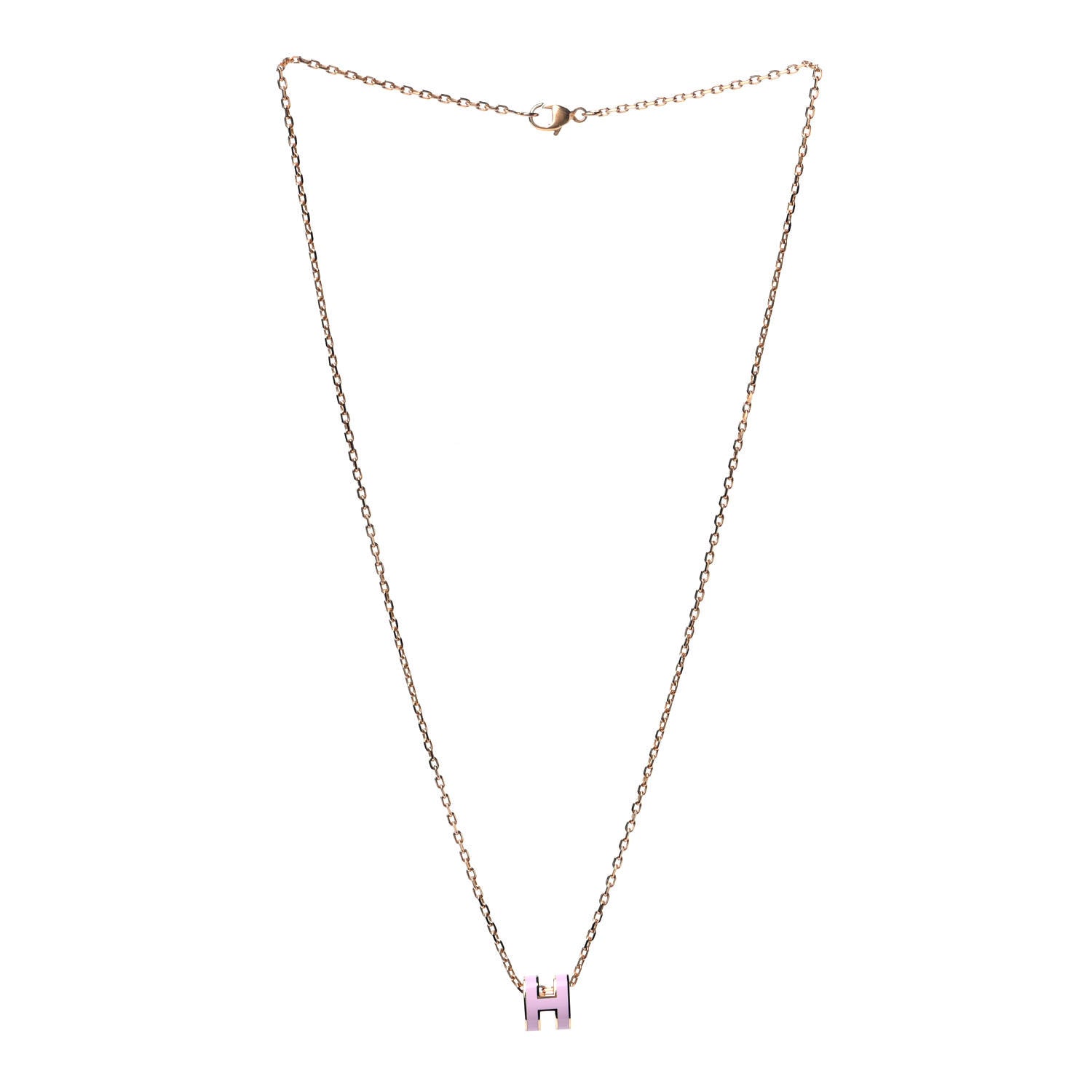 Hermes Lacquered Gold Mini Pop H Pendant Necklace Rose Dragee 2 of 4