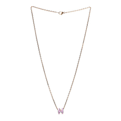 Hermes Lacquered Gold Mini Pop H Pendant Necklace Rose Dragee 2 of 4