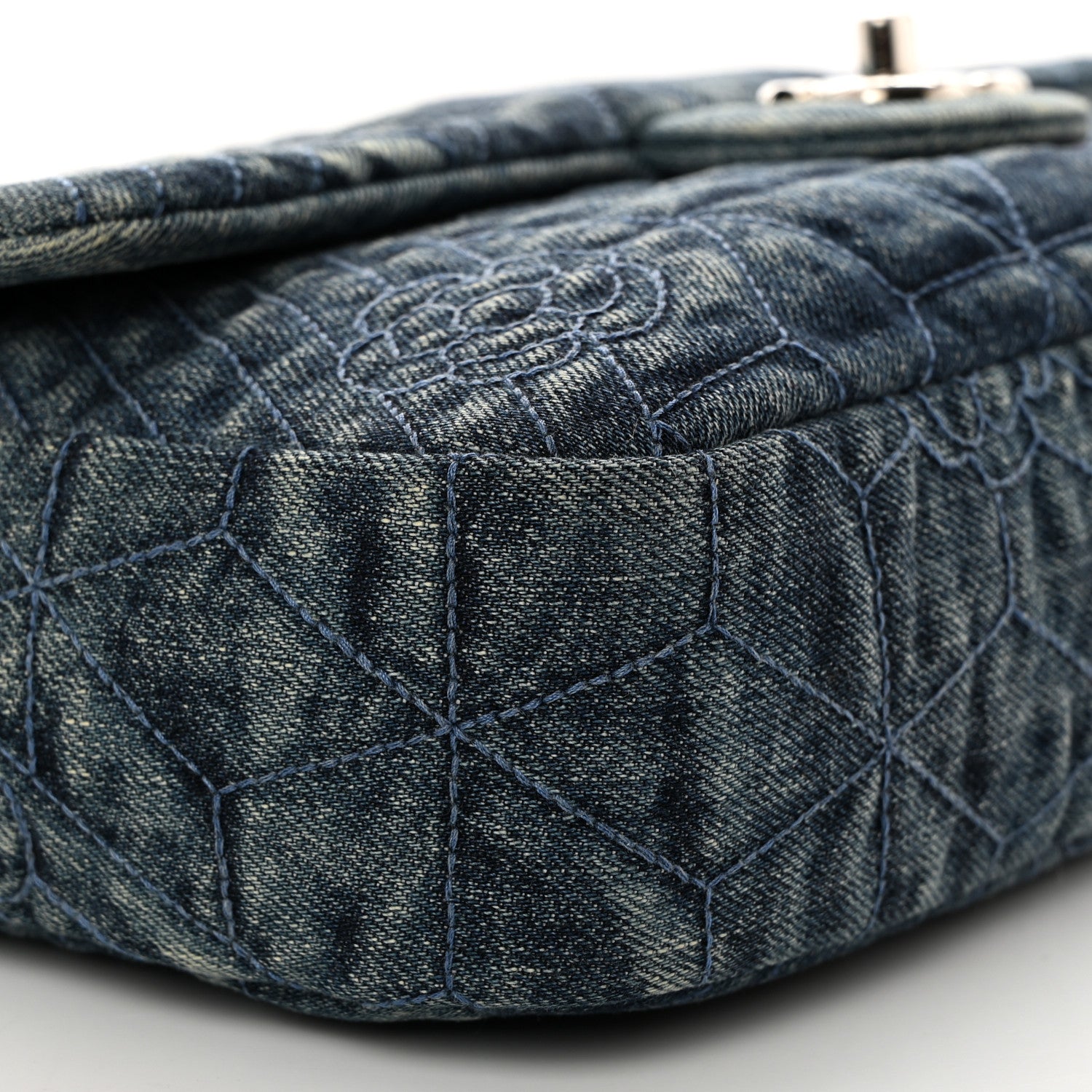 Chanel Denim Quilted Camellia Embroidered Medium Flap Blue 9 of 11