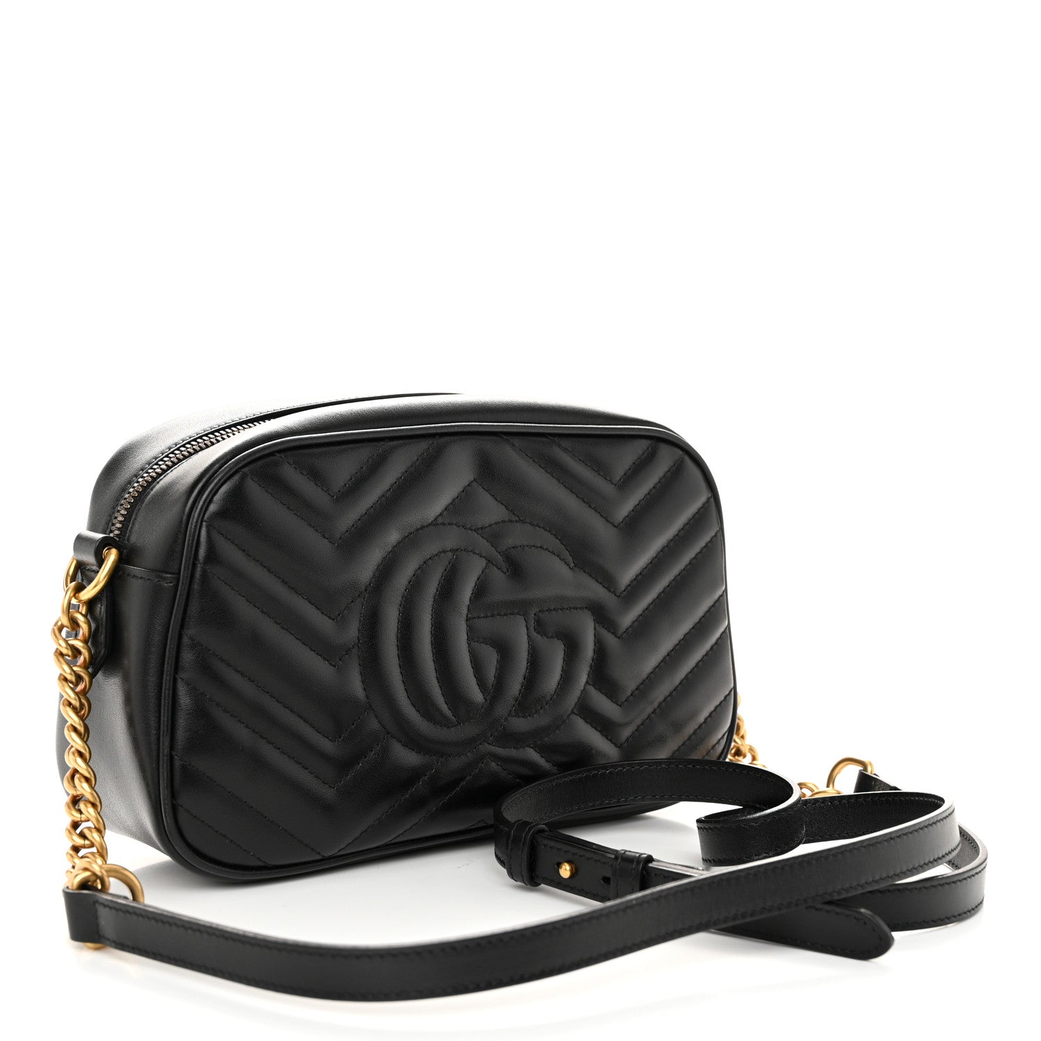 Gucci Calfskin Matelasse Small GG Marmont Chain Shoulder Bag Black 3 of 10