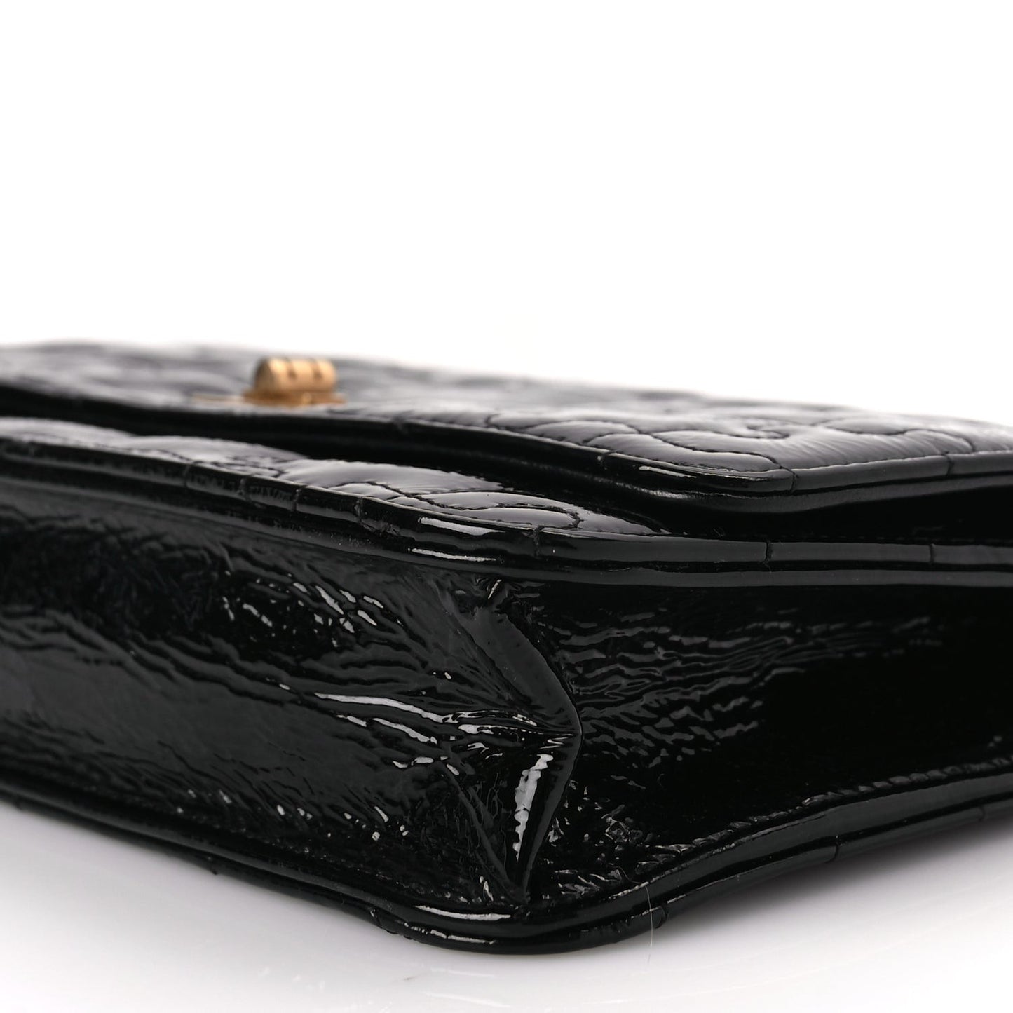 Crackled Patent Calfskin Puzzle Reissue Wallet On Chain WOC Black