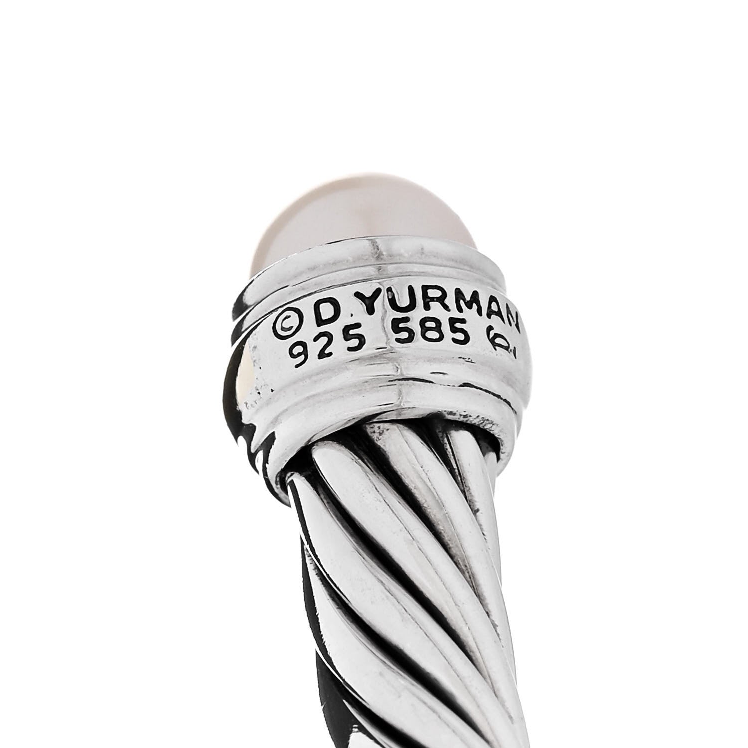 David Yurman Sterling Silver 14K Yellow Gold Pearl 7mm Cable Classics Bracelet 3 of 3