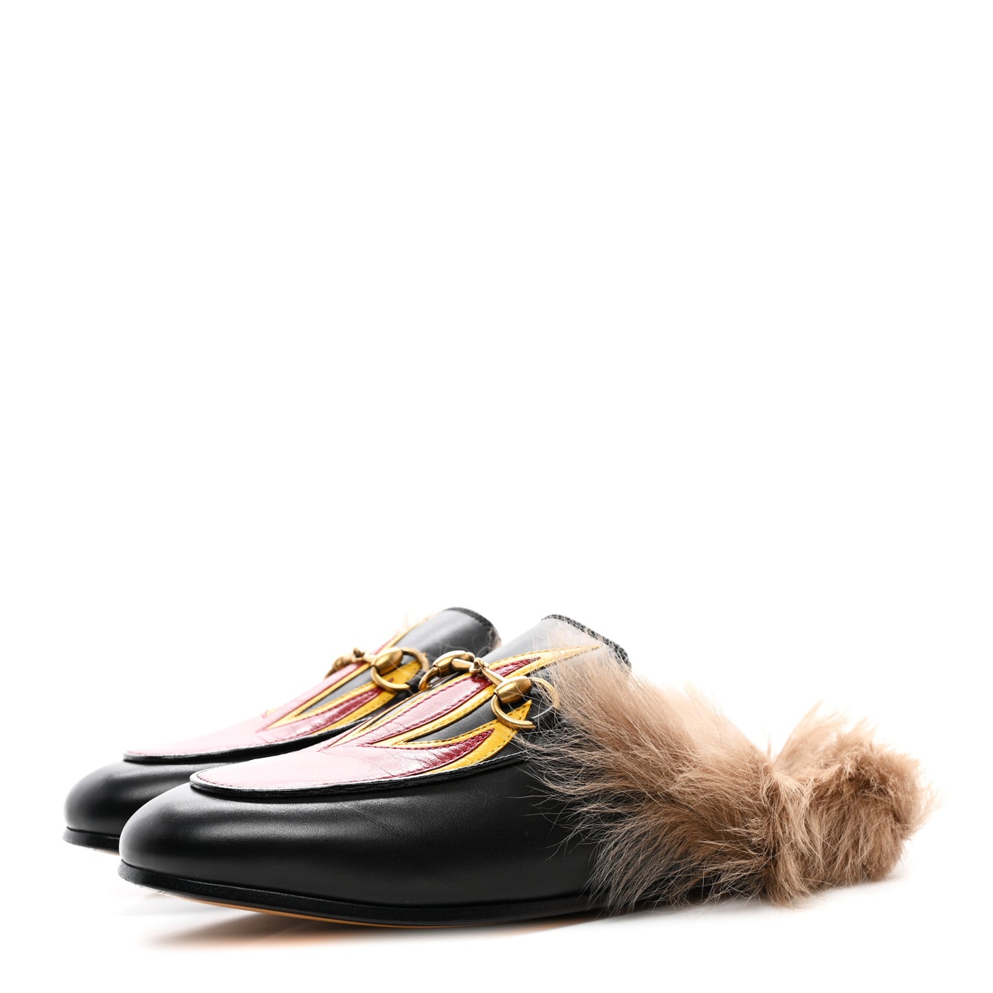 Calfskin Fur Flame Princetown Slippers 35 Black