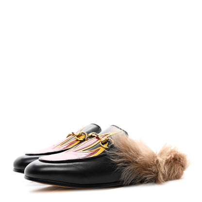 Gucci Calfskin Fur Flame Princetown Slippers 35 Black 3 of 8
