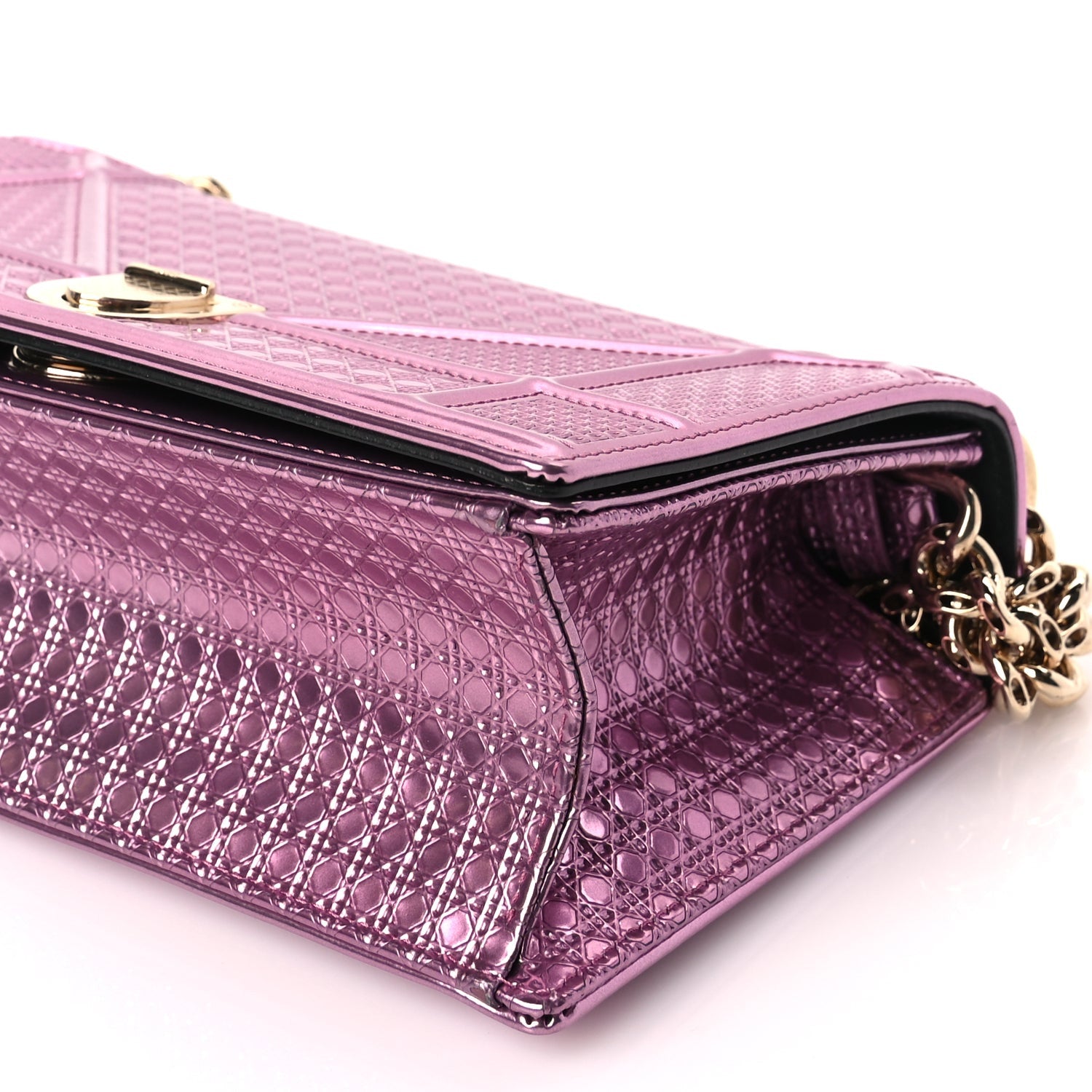 Christian Dior Metallic Patent Micro-Cannage Small Diorama Flap Bag Hyper Pink 8 of 8