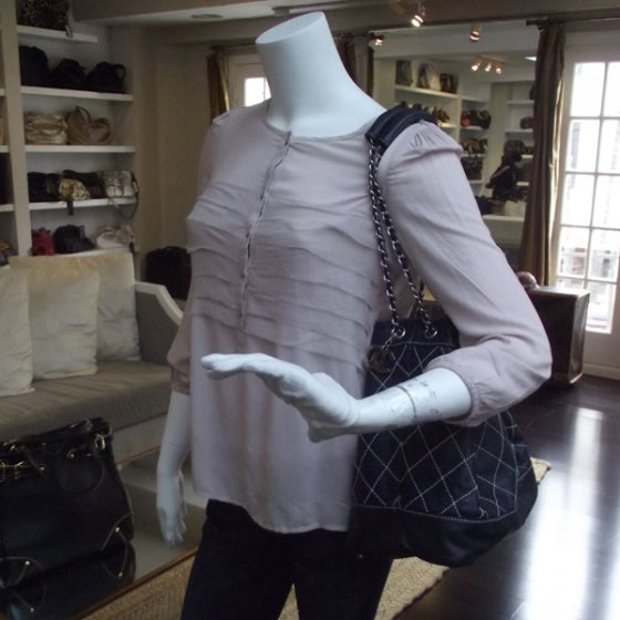 Chanel Leather Contrast Stitch Drawstring Tote Navy 2 of 11