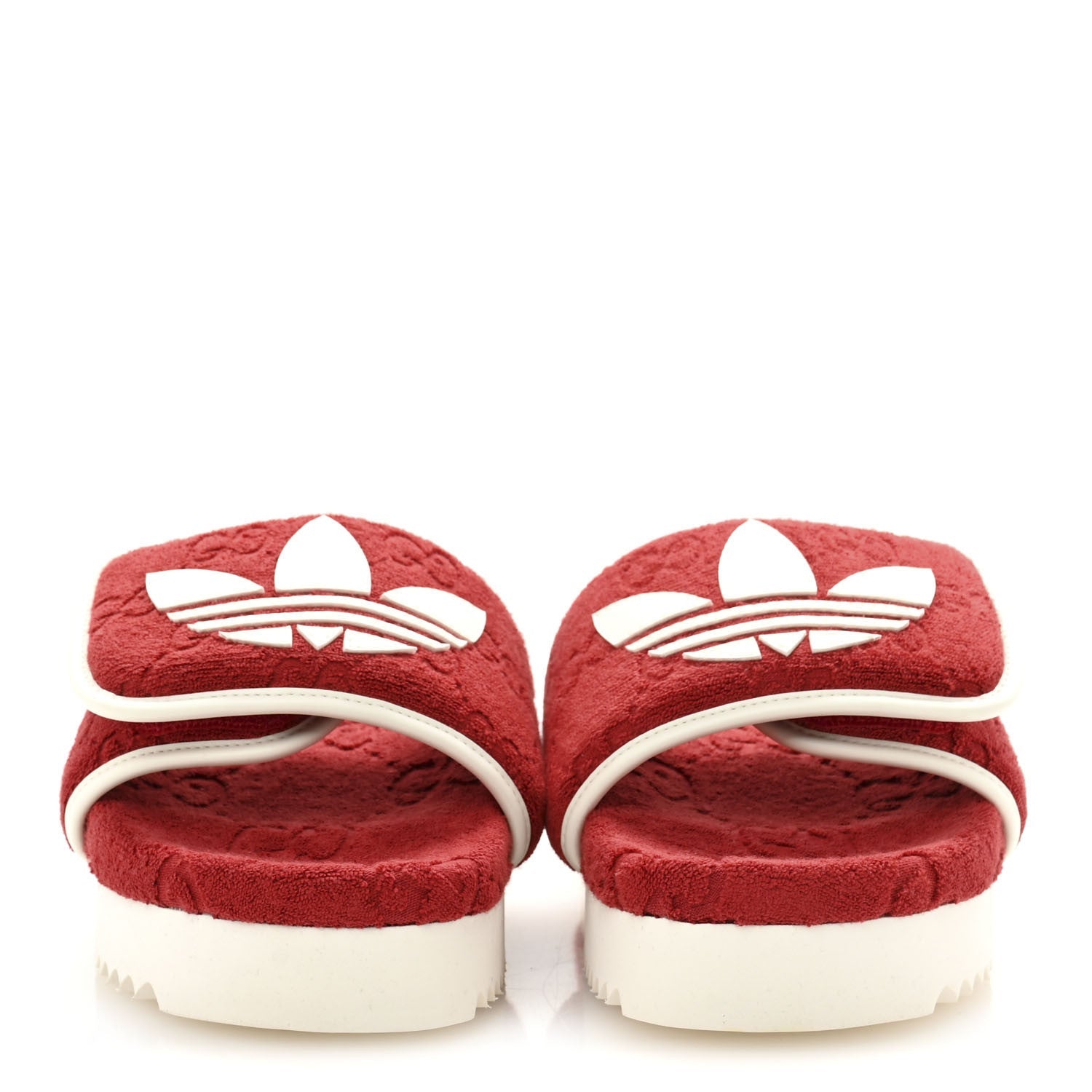 Gucci X ADIDAS Terry Cloth Trefoil GG Monogram Womens Platform Sandals 38 Maple Red Off White 3 of 7