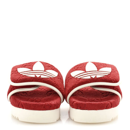 Gucci X ADIDAS Terry Cloth Trefoil GG Monogram Womens Platform Sandals 38 Maple Red Off White 3 of 7