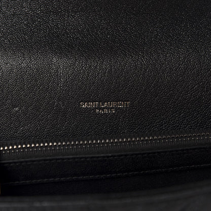 Saint Laurent Sheepskin Matelasse Chevron Monogram Medium College Bag Black 8 of 12