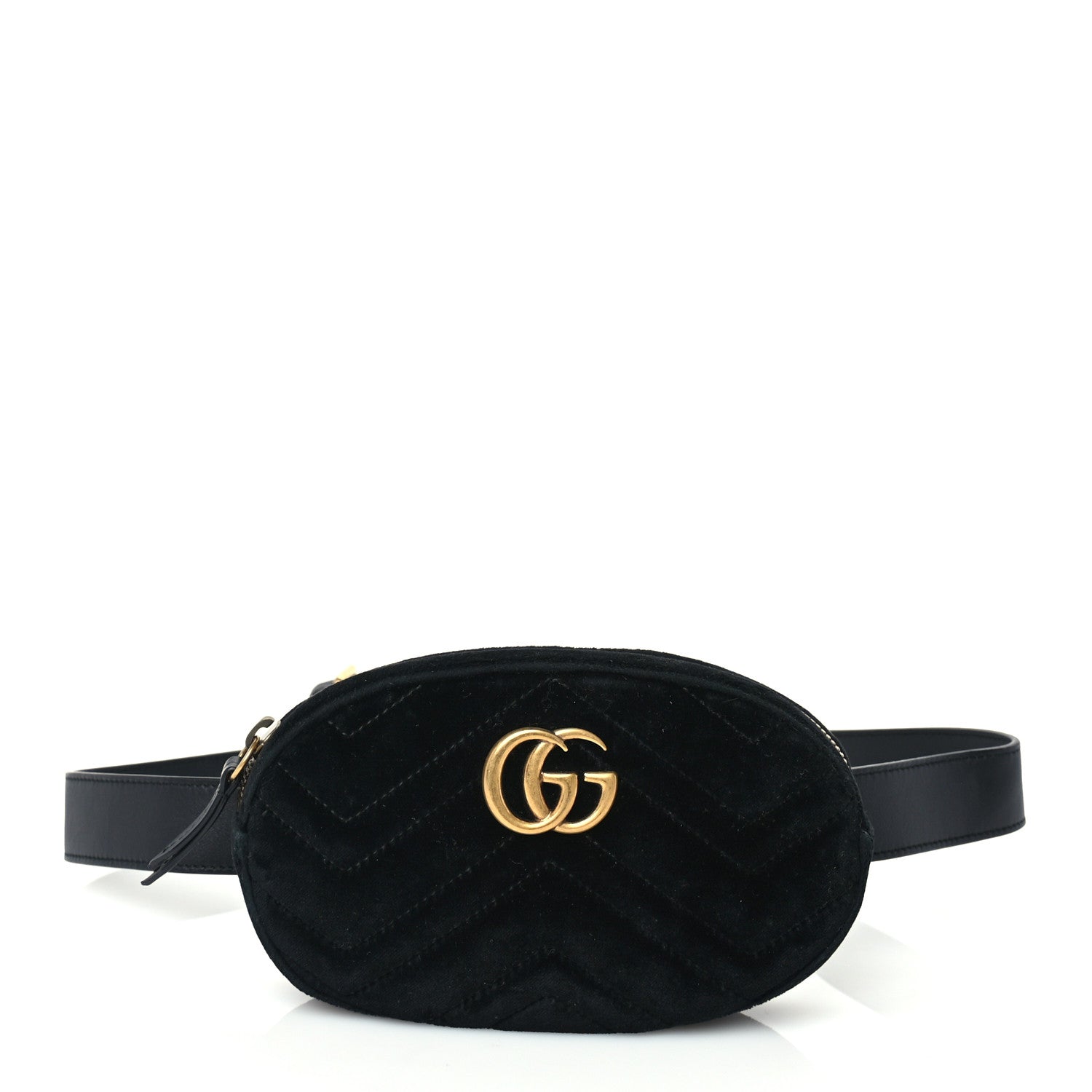 Gucci Velvet Matelasse GG Marmont Belt Bag  95 38 Black 1 of 8